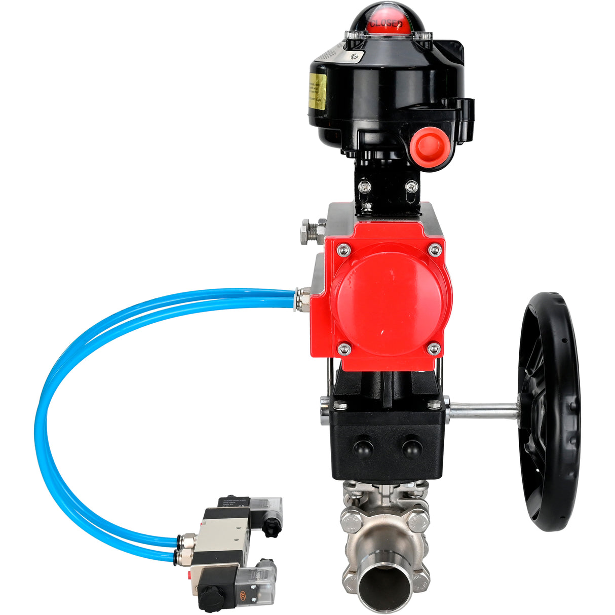 Ball valves Elephant BV3131P(3pc)-FP-W-ISO-H LONG DN50-150 full bore, body - stainless steel 304, for welding, with PA-DA pneumatic actuator, pneumatic distributor 4V320-08 220V, MON gearbox and block limit switches APL-510N EX