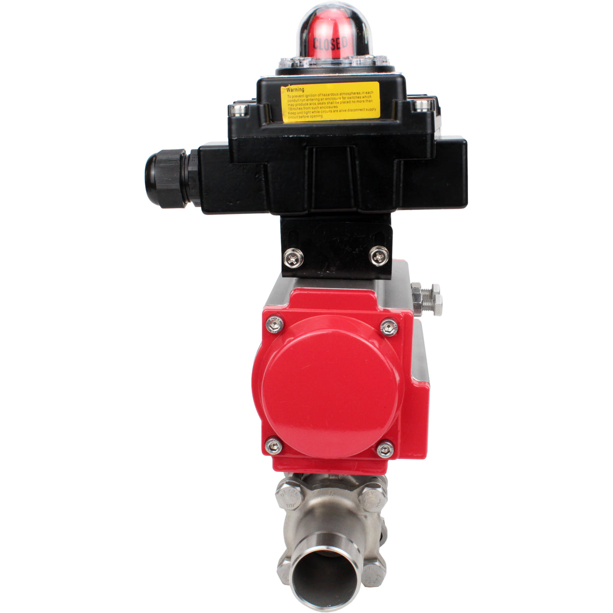 Vannes à boisseau sphérique Elephant BV3131P(3pc)-FP-W-ISO-H LONG DN10-150 passage intégral, corps - acier inoxydable 304, soudé, avec actionneur pneumatique Elephant PA-SA et bloc de fin de course APL-410N EX