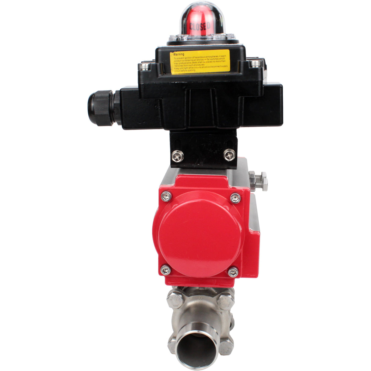 Vannes à boisseau sphérique Elephant BV3131P(3pc)-FP-W-ISO-H LONG DN10-150 passage intégral, corps - acier inoxydable 304, soudé, avec actionneur pneumatique Elephant PA-SA et bloc de fin de course APL-410N EX