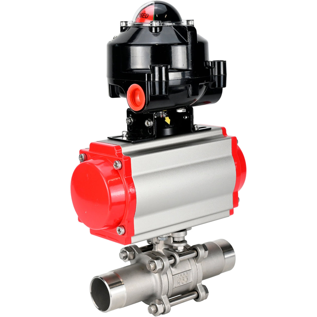 Vannes à boisseau sphérique Elephant BV3131P(3pc)-FP-W-ISO-H LONG DN10-150 passage intégral, corps - acier inoxydable 304, soudé, avec actionneur pneumatique Elephant PA-SA et bloc de fin de course APL-510N EX