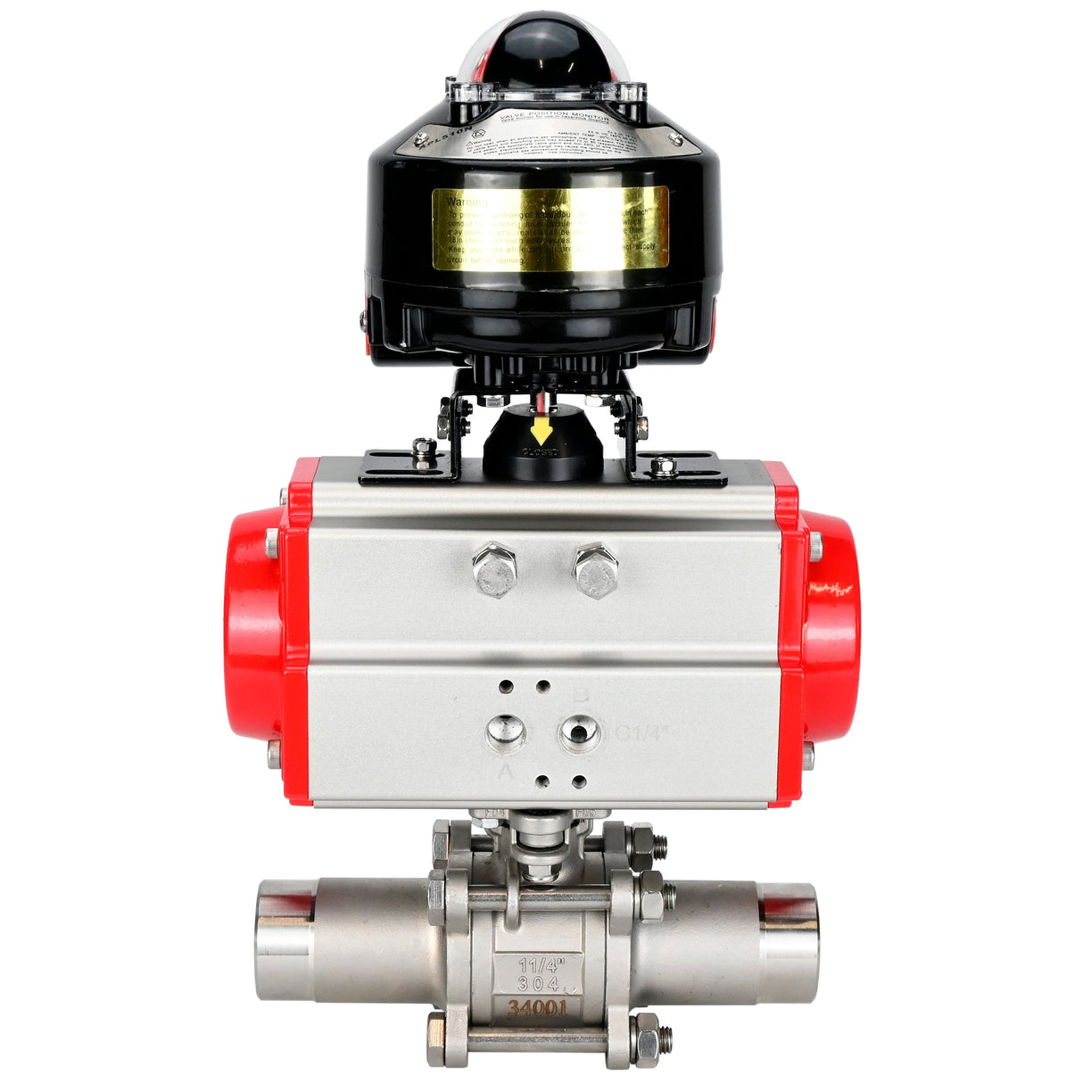 Vannes à boisseau sphérique Elephant BV3131P(3pc)-FP-W-ISO-H LONG DN10-150 passage intégral, corps - acier inoxydable 304, soudé, avec actionneur pneumatique Elephant PA-SA et bloc de fin de course APL-510N EX