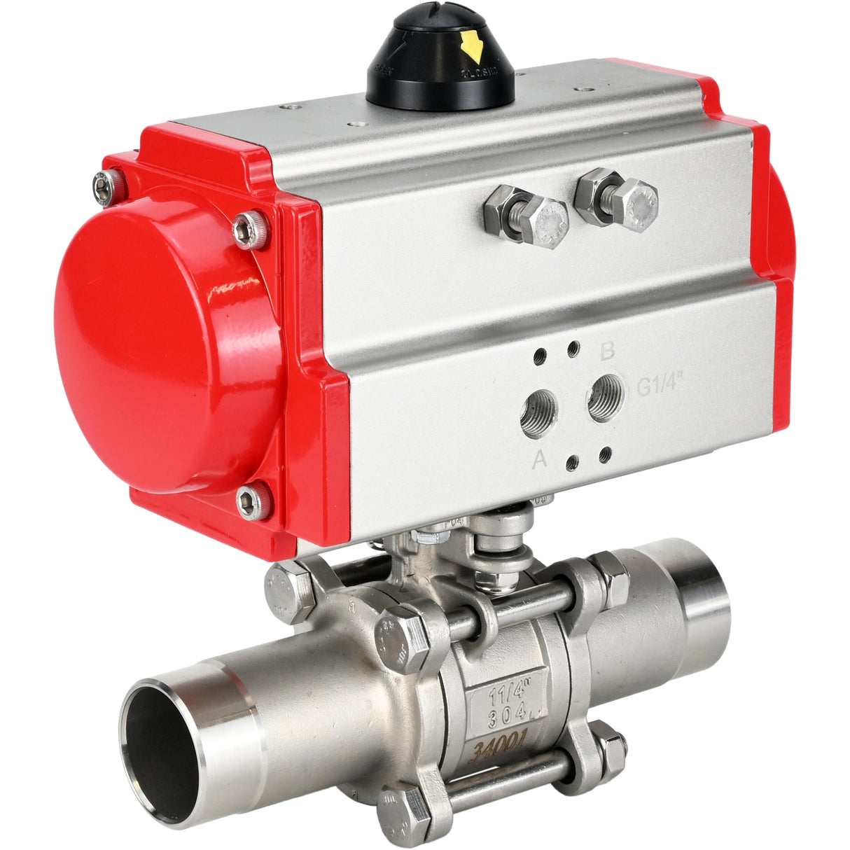Ball valves Elephant BV3232P(3pc)-FP-W-ISO-H LONG DN10-150 full bore, body - stainless steel 316, welding, with pneumatic actuator Elephant PA-SA