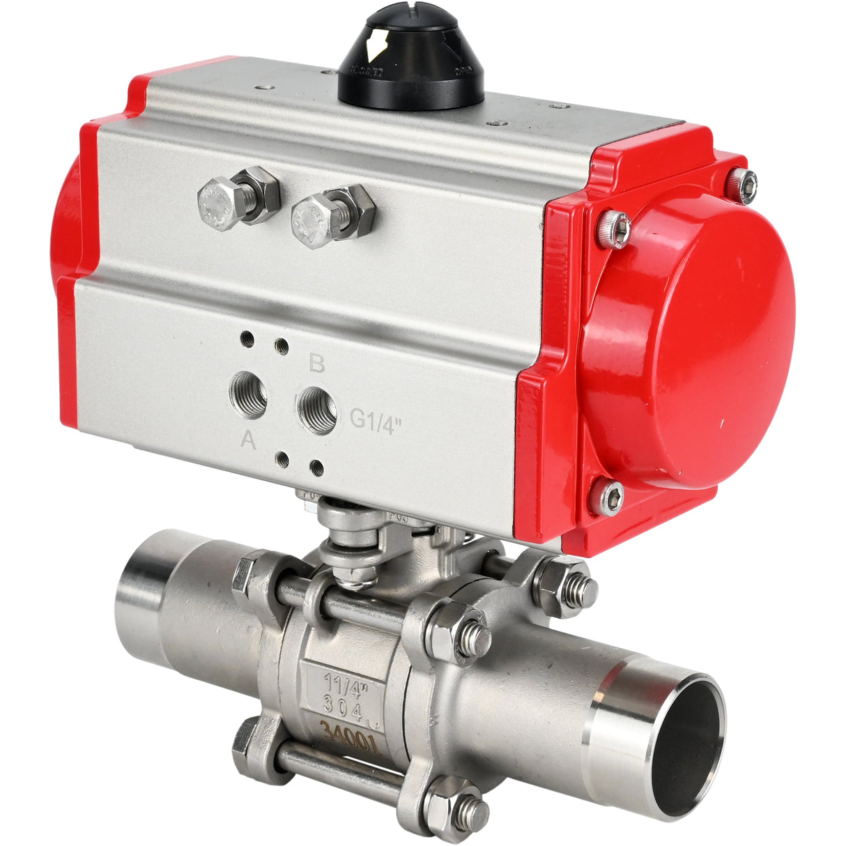 Ball valves Elephant BV3232P(3pc)-FP-W-ISO-H LONG DN10-150 full bore, body - stainless steel 316, welding, with pneumatic actuator Elephant PA-SA