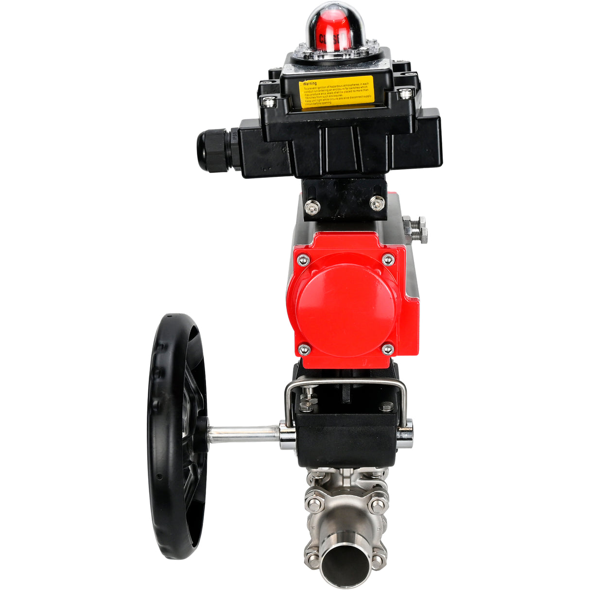 Vannes à boisseau sphérique Elephant BV3131P(3pc)-FP-W-ISO-H LONG DN50-150 passage intégral, corps - acier inoxydable 304, soudé, avec actionneur pneumatique Elephant PA-DA, réducteur Elephant MON et bloc de fin de course APL 410N EX