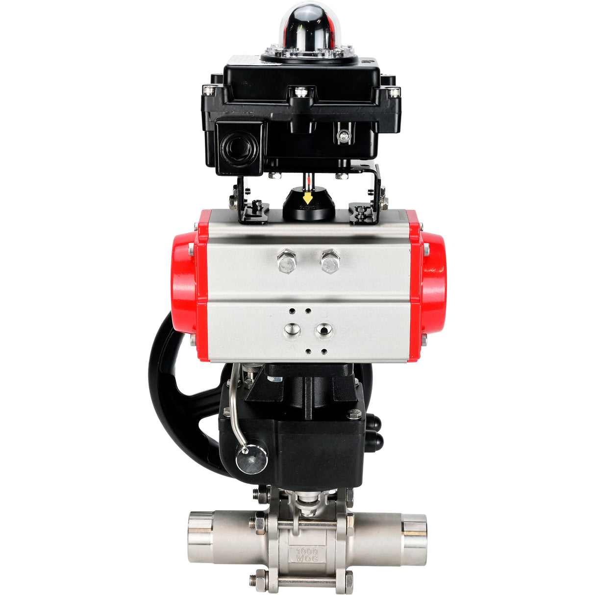 Vannes à boisseau sphérique Elephant BV3131P(3pc)-FP-W-ISO-H LONG DN50-150 passage intégral, corps - acier inoxydable 304, soudé, avec actionneur pneumatique Elephant PA-DA, réducteur Elephant MON et bloc de fin de course APL 410N EX