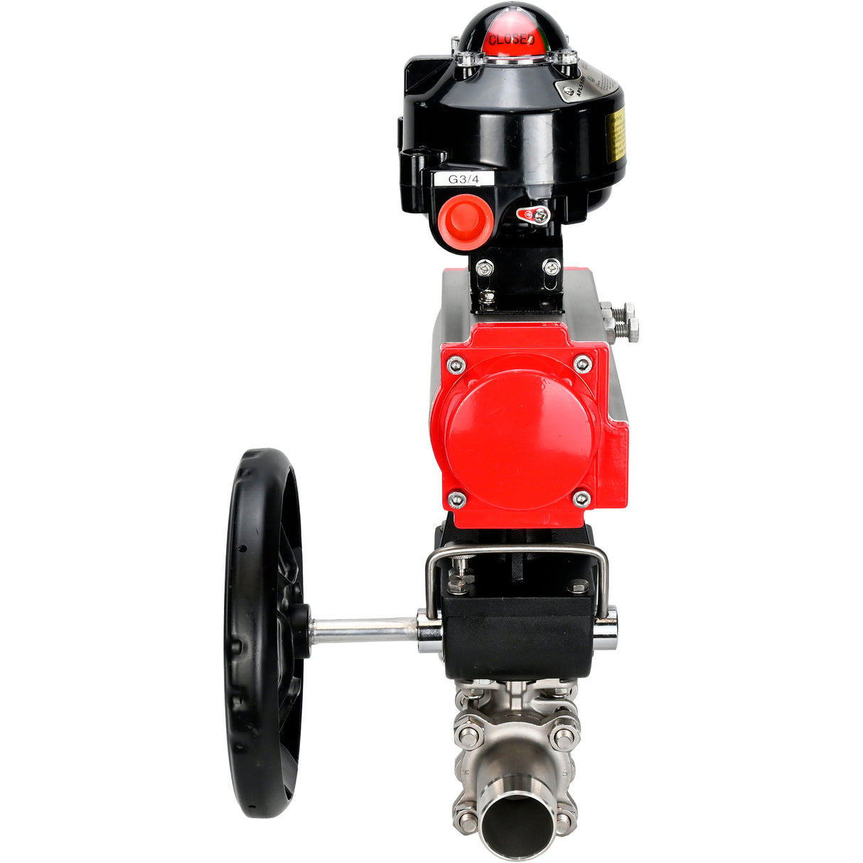 Vannes à boisseau sphérique Elephant BV3131P(3pc)-FP-W-ISO-H LONG DN50-150 passage intégral, corps - acier inoxydable 304, soudé, avec actionneur pneumatique Elephant PA-DA, réducteur Elephant MON et bloc d'interrupteur de fin de course APL 510N EX