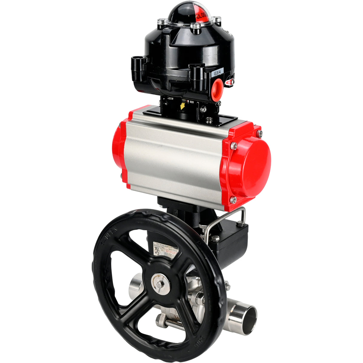 Vannes à boisseau sphérique Elephant BV3131P(3pc)-FP-W-ISO-H LONG DN50-150 passage intégral, corps - acier inoxydable 304, soudé, avec actionneur pneumatique Elephant PA-DA, réducteur Elephant MON et bloc d'interrupteur de fin de course APL 510N EX