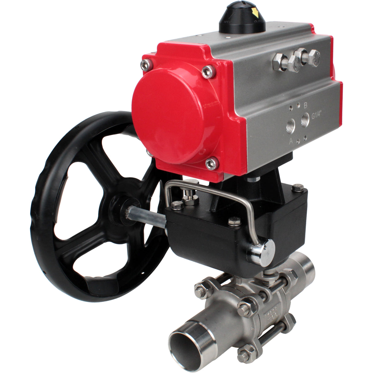 Vannes à boisseau sphérique Elephant BV3131P(3pc)-FP-W-ISO-H LONG DN50-150 à passage intégral, corps - acier inoxydable 304, soudé, avec actionneur pneumatique Elephant PA-DA et réducteur Elephant MON