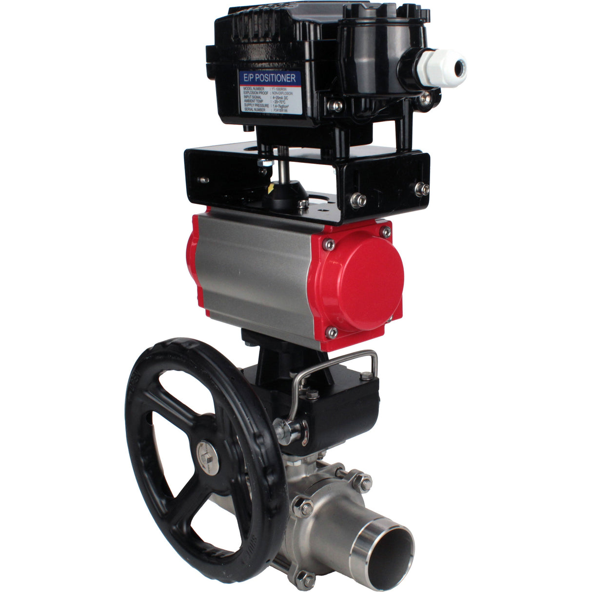 Vannes à boisseau sphérique Elephant BV3131P(3pc)-FP-W-ISO-H LONG DN50-150 à passage intégral, corps - acier inoxydable 304, soudé, avec actionneur pneumatique Elephant PA-DA, réducteur Elephant MON et positionneur pneumatique YT-1000RSN