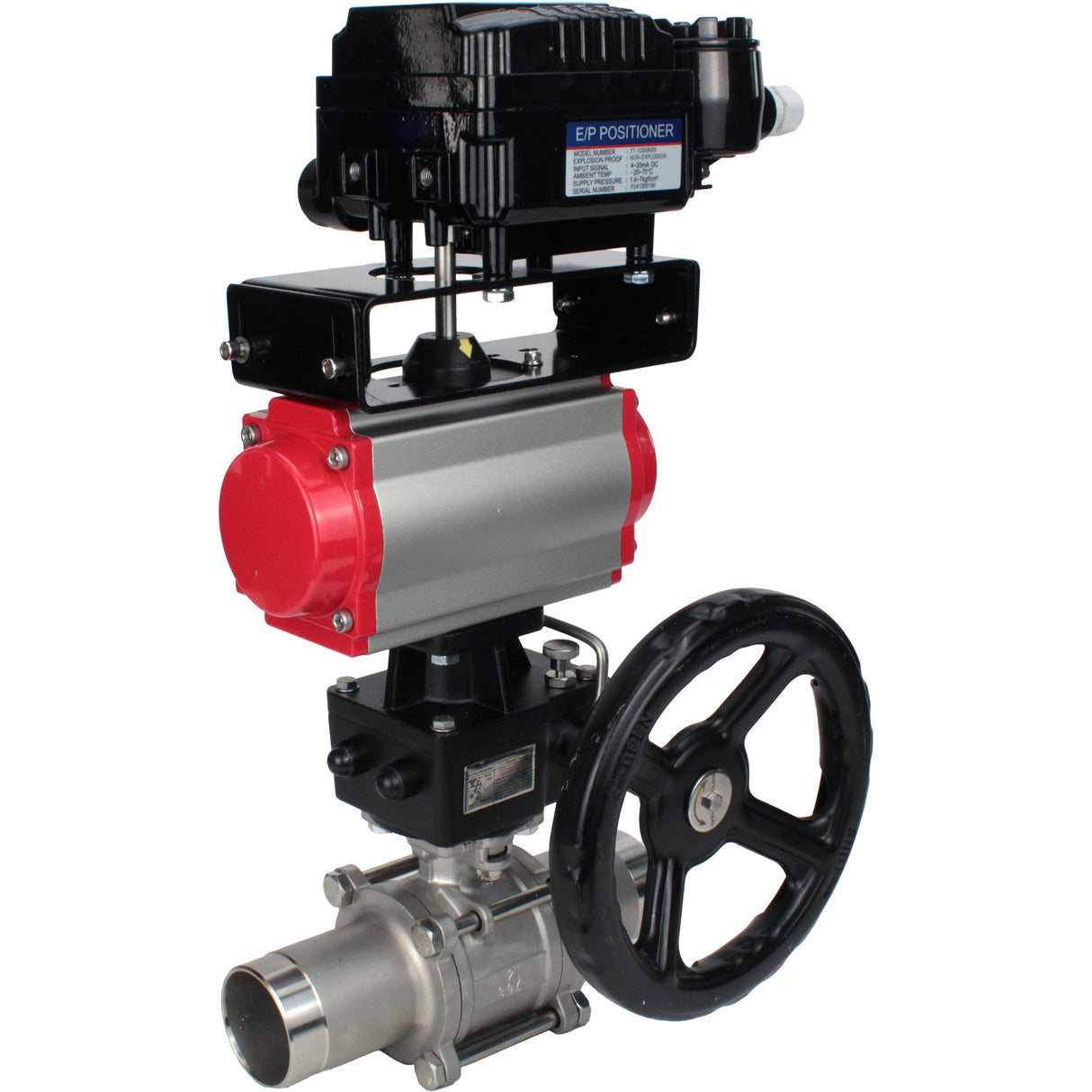 Ball valves Elephant BV3232P(3pc)-FP-W-ISO-H LONG DN50-150 full bore, body - stainless steel 316, welded, with Elephant PA-DA pneumatic actuator, Elephant MON reducer and YT-1000RSN pneumatic positioner