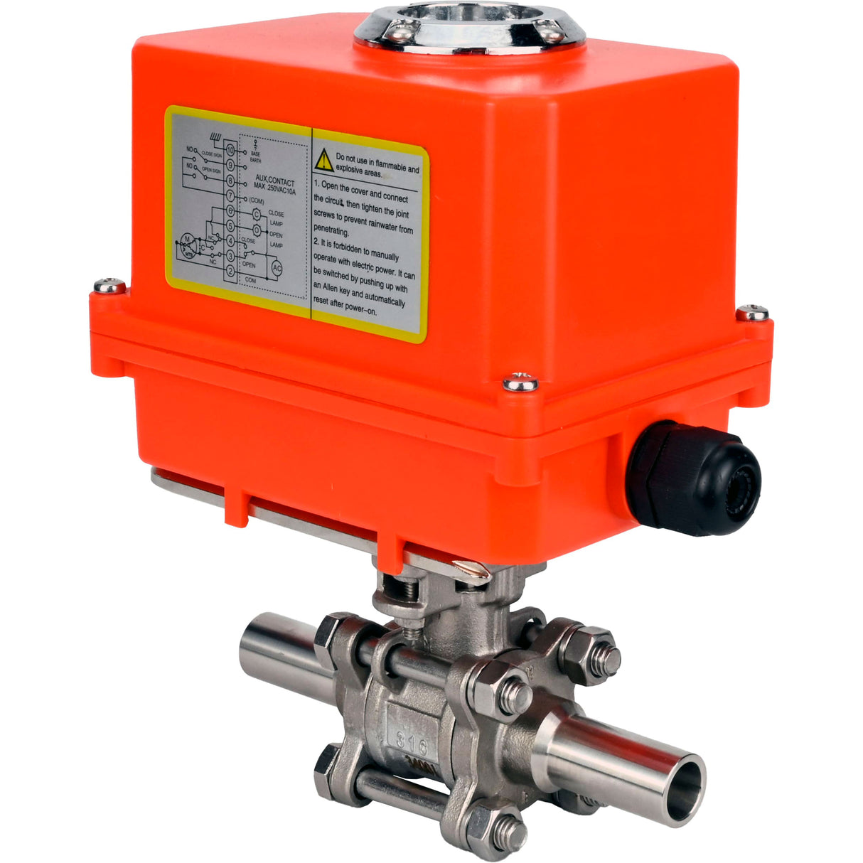 Vannes à boisseau sphérique Elephant BV3131P(3pc)-FP-W-ISO-H LONG à passage intégral, corps - acier inoxydable 304, soudé, avec entraînement électrique 1/4 de tour Elephant QT-N-EM-O1-220VAC-U1 MINI 220V