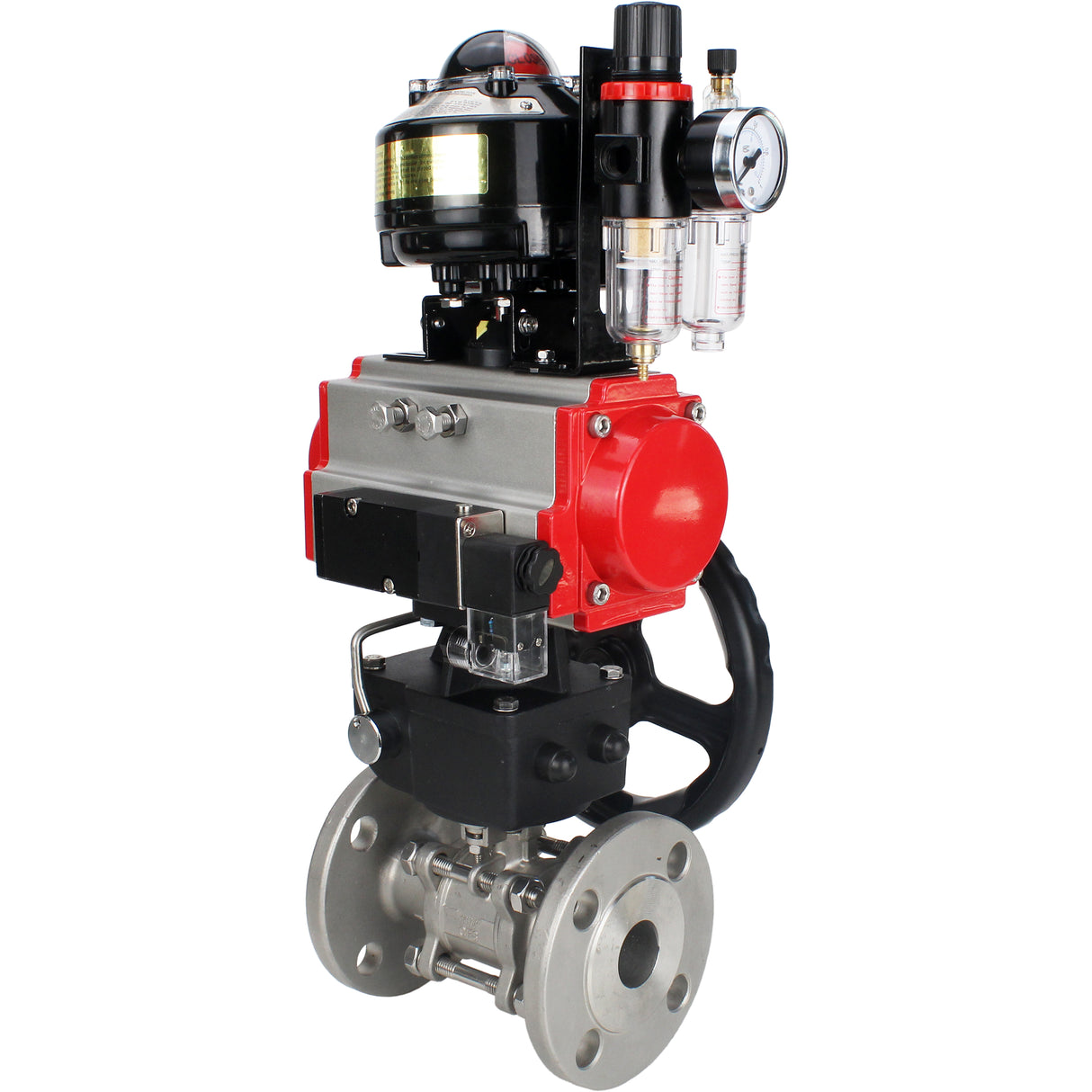 Ball valves Elephant BV3131P(3pc)-FP-F-ISO-H flanged, full bore, three-piece, body - stainless steel SS304, seal - PTFE, with pneumatic actuator PA-DA-052-130 pneumatic distributor 4M310 -08 220V gearbox MON ATU AFC2000 LSU APL-510N