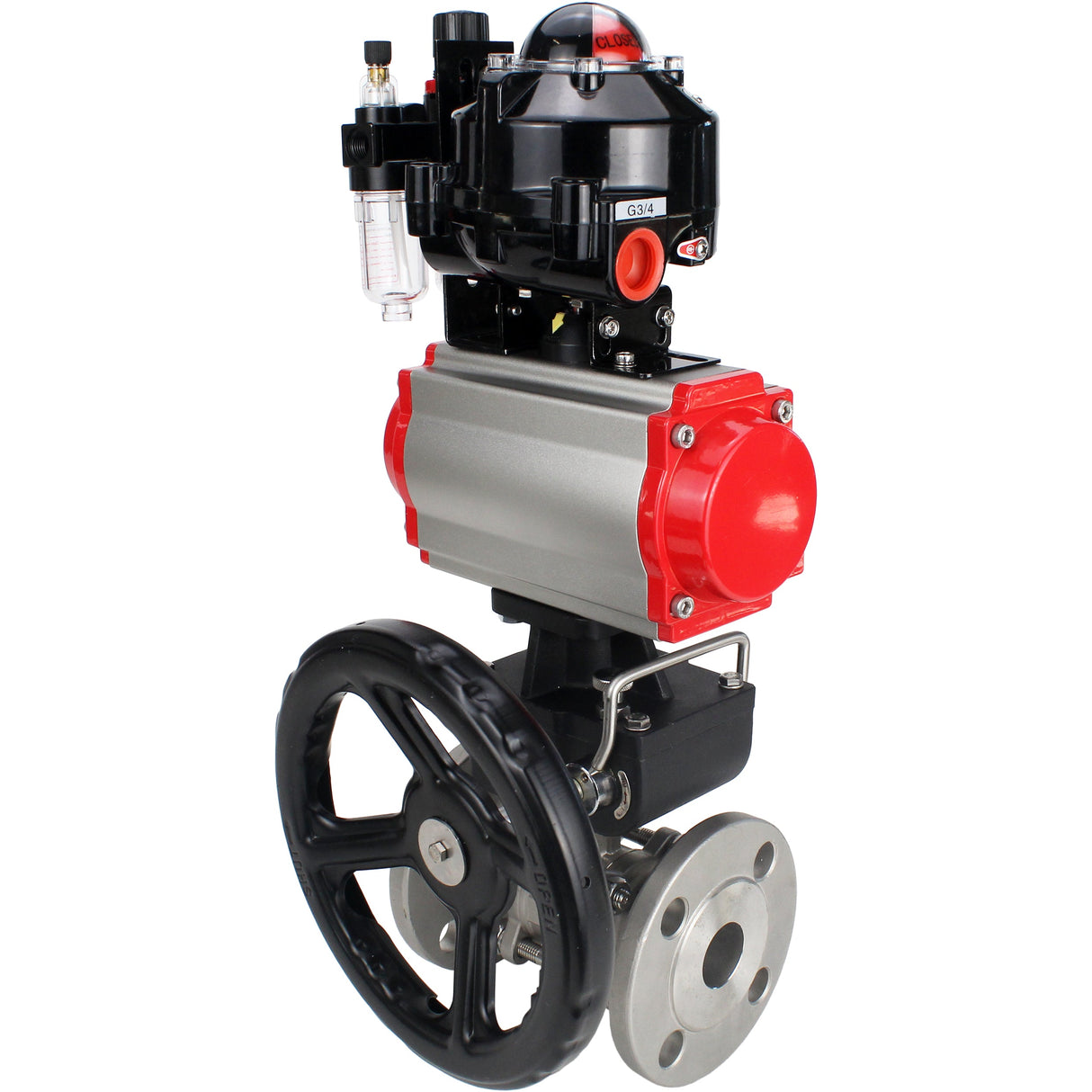 Ball valves Elephant BV3131P(3pc)-FP-F-ISO-H flanged, full bore, three-piece, body - stainless steel SS304, seal - PTFE, with pneumatic actuator PA-DA-052-130 pneumatic distributor 4M310 -08 24V gearbox MON ATU AFC2000 LSU APL-510N-