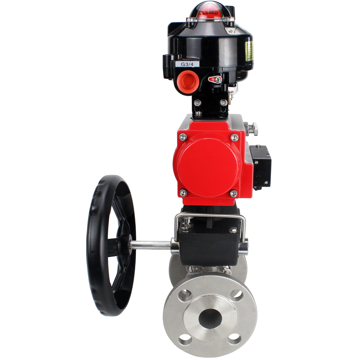 Ball valves Elephant BV3131P(3pc)-FP-F-ISO-H flanged, full bore, three-piece, body - stainless steel SS304, seal - PTFE, with pneumatic actuator PA-DA-052-130 pneumatic distributor 4M310 -08 220V gearbox MON ATU AFC2000 LSU APL-510N
