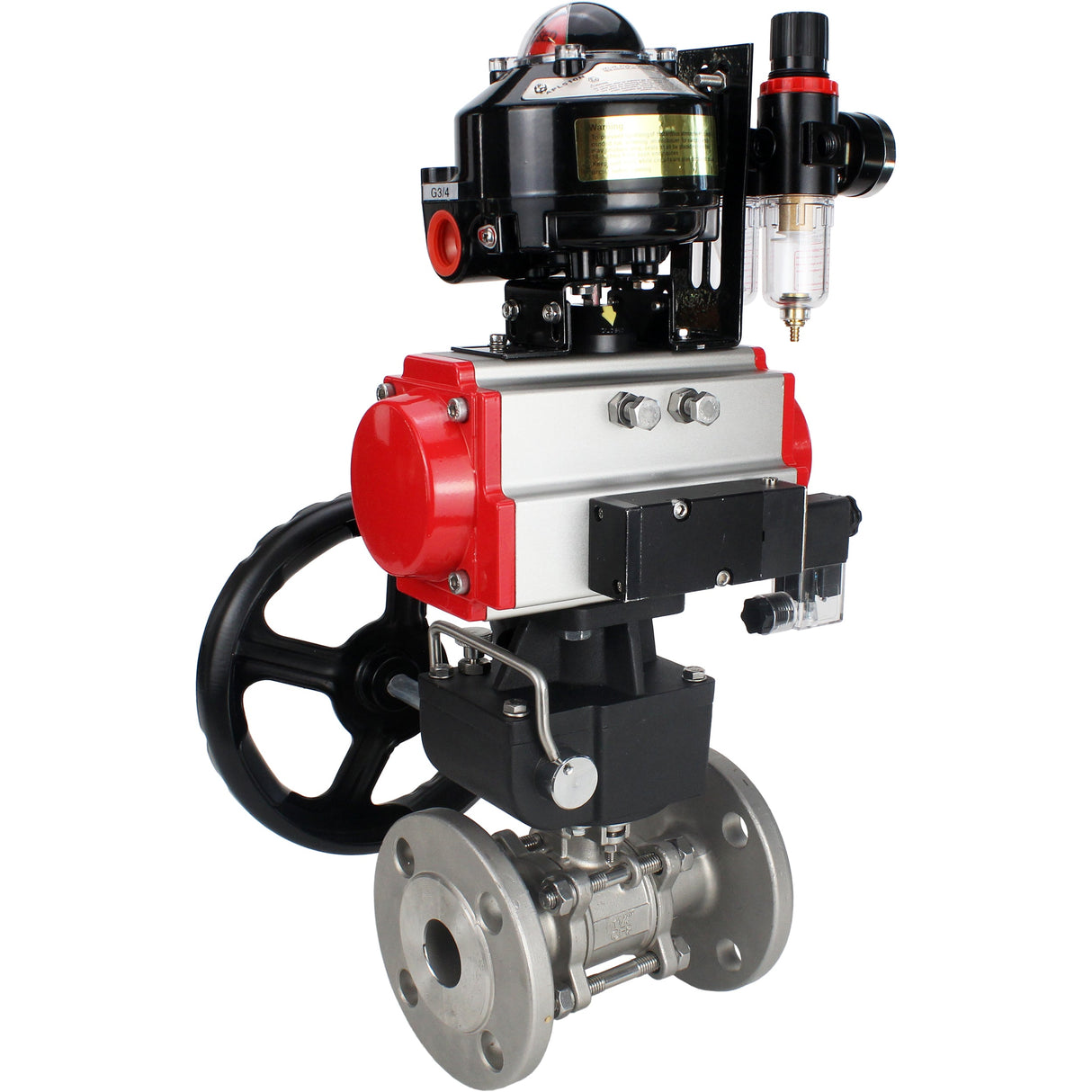 Ball valves Elephant BV3131P(3pc)-FP-F-ISO-H flanged, full bore, three-piece, body - stainless steel SS304, seal - PTFE, with pneumatic actuator PA-DA-052-130 pneumatic distributor 4M310 -08 24V gearbox MON ATU AFC2000 LSU APL-510N-