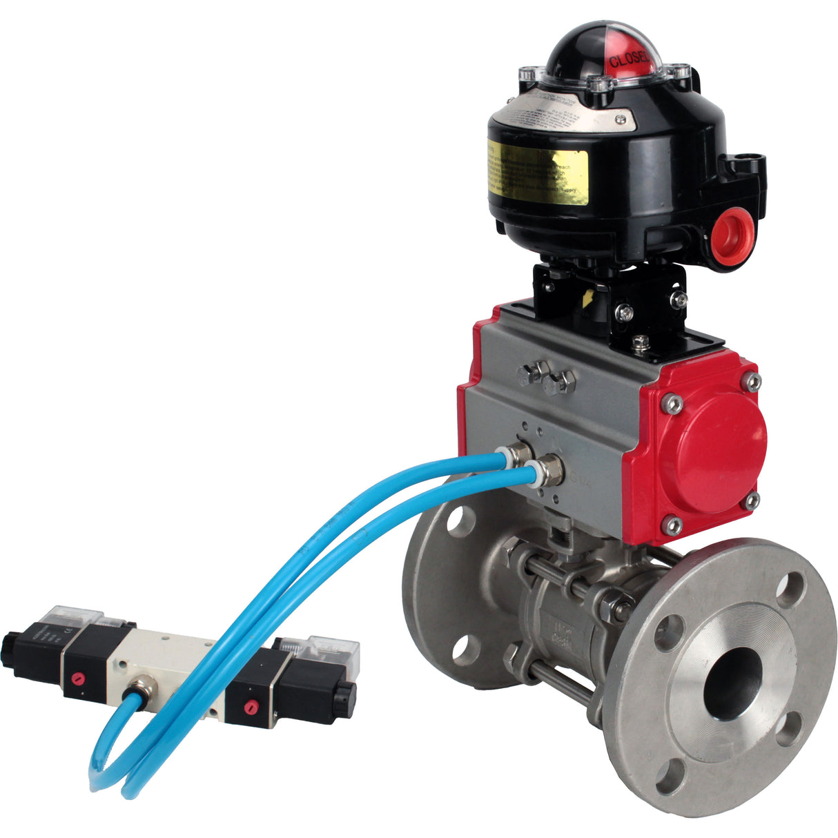 Ball valves Elephant BV3131P(3pc)-FP-F-ISO-H flanged, full bore, three-piece, body - stainless steel SS304, seal - PTFE, with pneumatic actuator Elephant PA-SA 065-160 pneumatic distributor 4V320- 10 accession DN10 LSU APL-510N