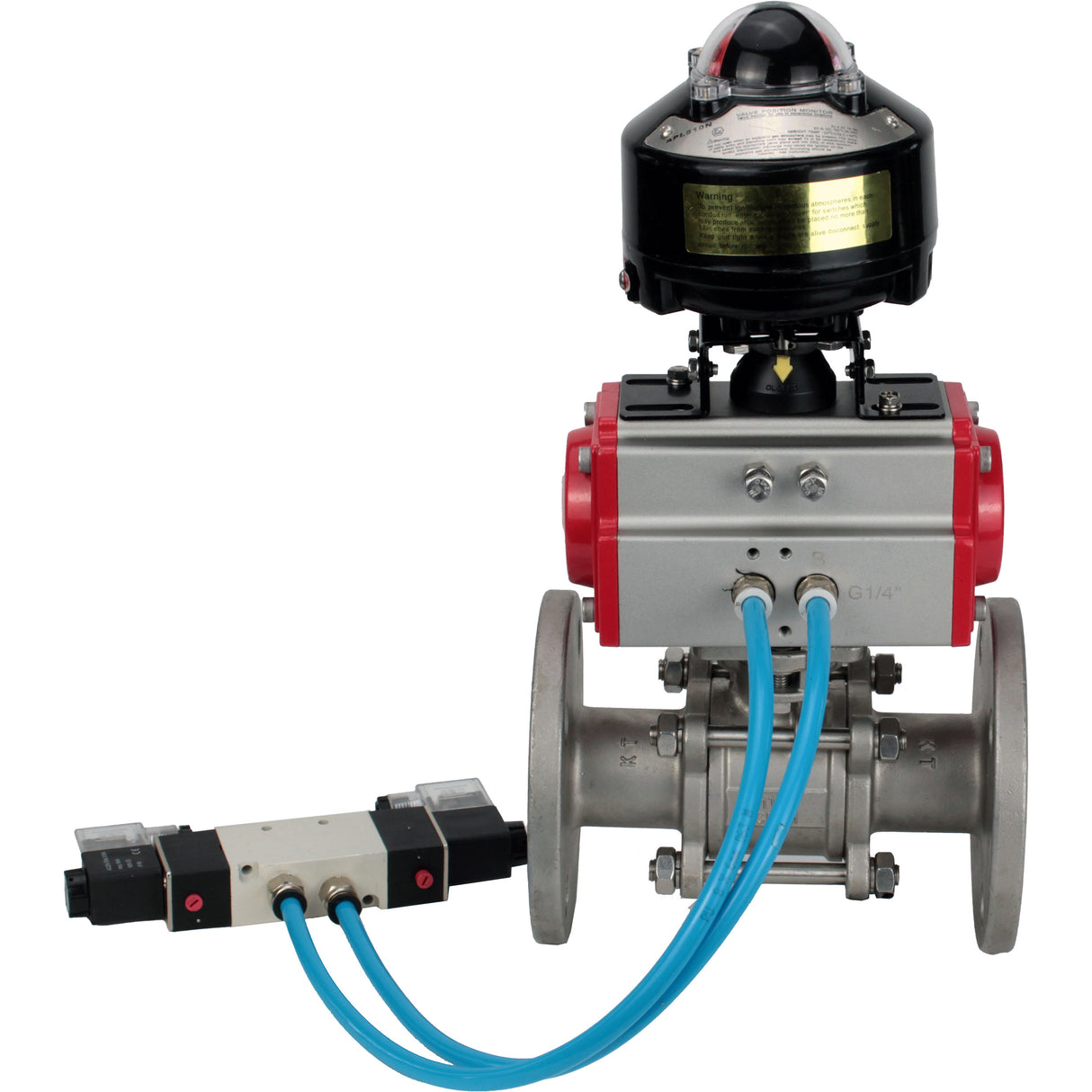 Ball valves Elephant BV3131P(3pc)-FP-F-ISO-H flanged, full bore, three-piece, body - stainless steel SS304, seal - PTFE, with pneumatic actuator Elephant PA-SA 065-160 pneumatic distributor 4V320- 10 accession DN10 LSU APL-510N