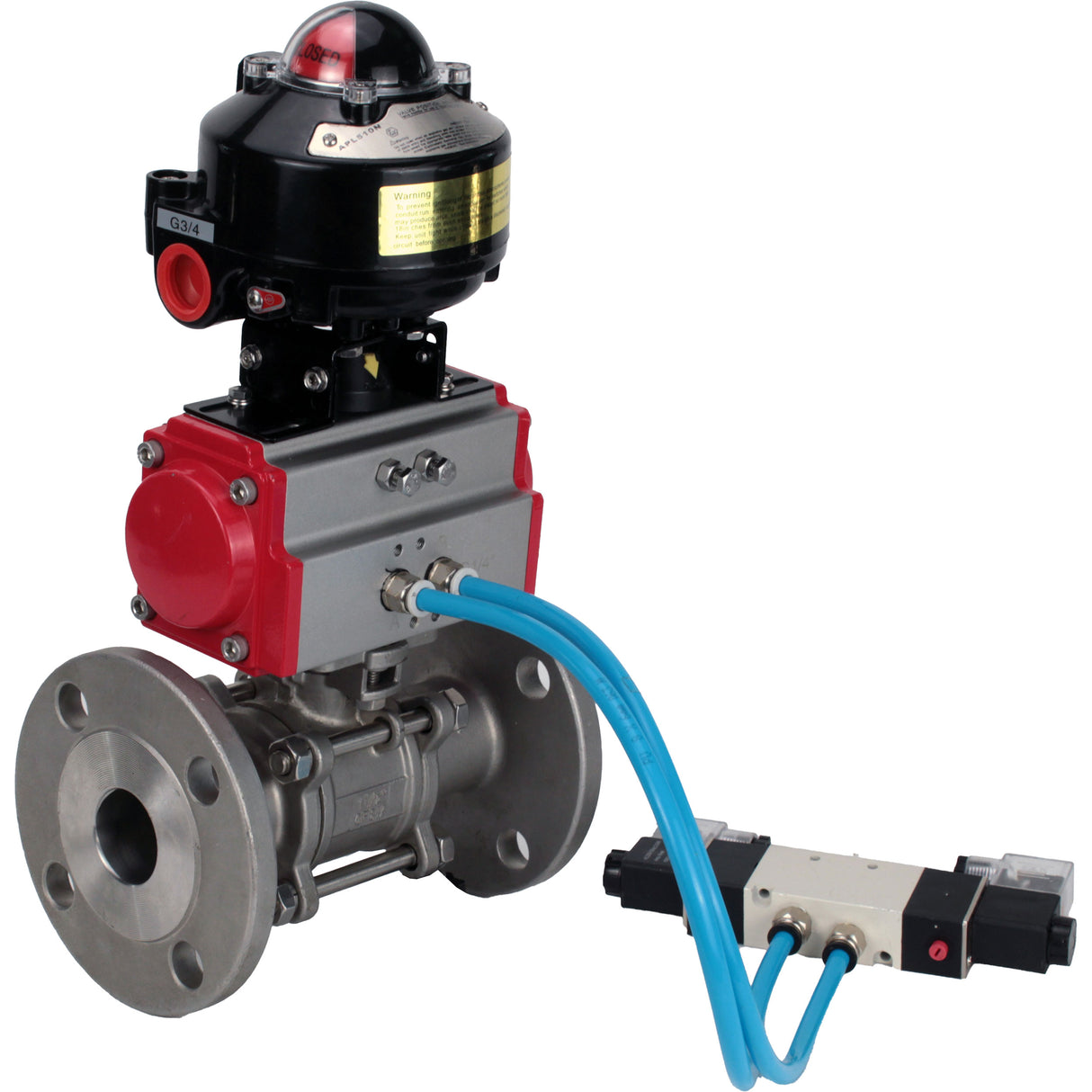 Ball valves Elephant BV3131P(3pc)-FP-F-ISO-H flanged, full bore, three-piece, body - stainless steel SS304, seal - PTFE, with pneumatic actuator Elephant PA-SA 065-160 pneumatic distributor 4V320- 10 accession DN10 LSU APL-510N