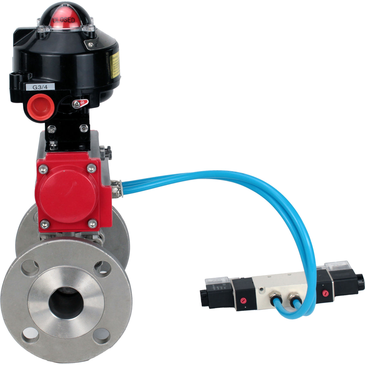 Ball valves Elephant BV3131P(3pc)-FP-F-ISO-H flanged, full bore, three-piece, body - stainless steel SS304, seal - PTFE, with pneumatic actuator Elephant PA-SA 065-160 pneumatic distributor 4V320- 10 accession DN10 LSU APL-510N