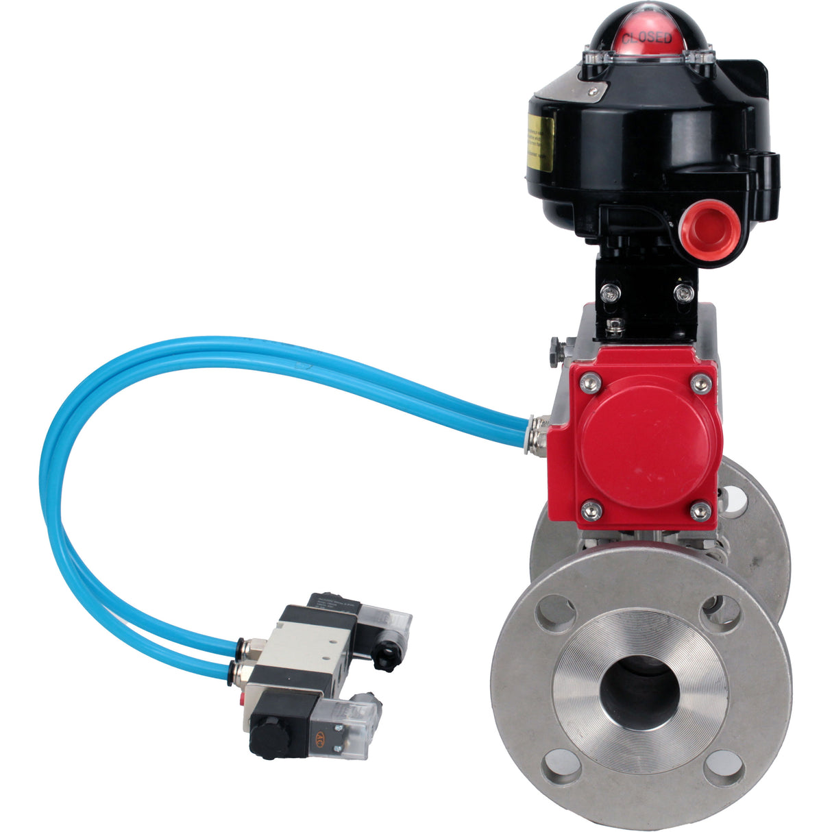 Ball valves Elephant BV3131P(3pc)-FP-F-ISO-H flanged, full bore, three-piece, body - stainless steel SS304, seal - PTFE, with pneumatic actuator Elephant PA-SA 065-160 pneumatic distributor 4V320- 10 accession DN10 LSU APL-510N