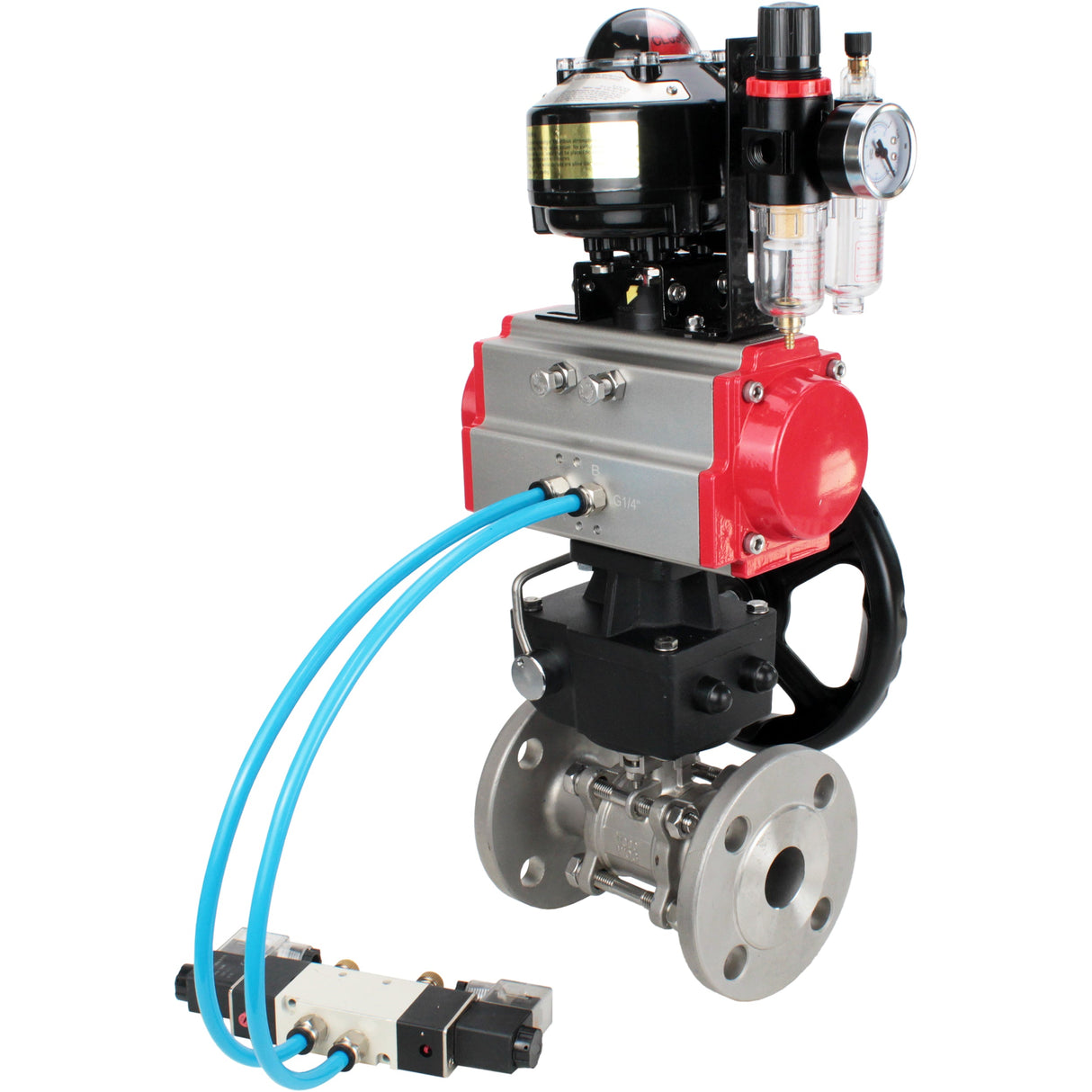 Ball valves Elephant BV3131P(3pc)-FP-F-ISO-H flanged, full bore, three-piece, body - stainless steel SS304, seal - PTFE, with pneumatic drive PA-DA-052-130 pneumatic distributor 4V320 -10 MON gearbox ATU AFC2000 LSU APL-510N-EX