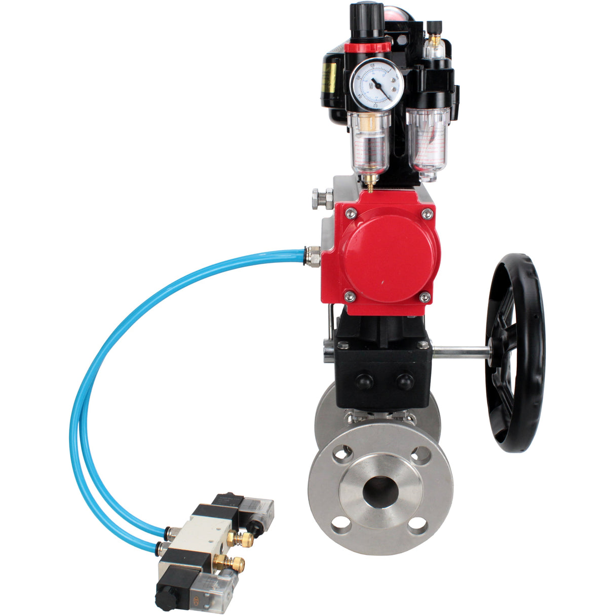 Ball valves Elephant BV3131P(3pc)-FP-F-ISO-H flanged, full bore, three-piece, body - stainless steel SS304, seal - PTFE, with pneumatic drive PA-DA-052-130 pneumatic distributor 4V320 -10 MON gearbox ATU AFC2000 LSU APL-510N-EX