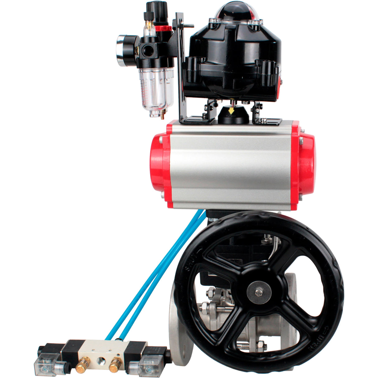 Ball valves Elephant BV3131P(3pc)-FP-F-ISO-H flanged, full bore, three-piece, body - stainless steel SS304, seal - PTFE, with pneumatic drive PA-DA-052-130 pneumatic distributor 4V320 -10 MON gearbox ATU AFC2000 LSU APL-510N-EX