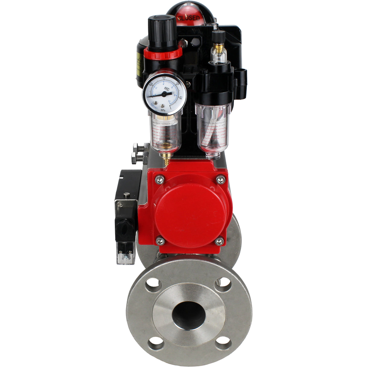 Ball valves Elephant BV3131P(3pc)-FP-F-ISO-H flanged, full bore, three-piece, stainless steel body. steel SS304, seal - PTFE, with pneumatic actuator Elephant PA-SA 065-160 pneumatic distributor 4M310-08 NAMUR 220V ATU AFC2000 APL-510N-EX
