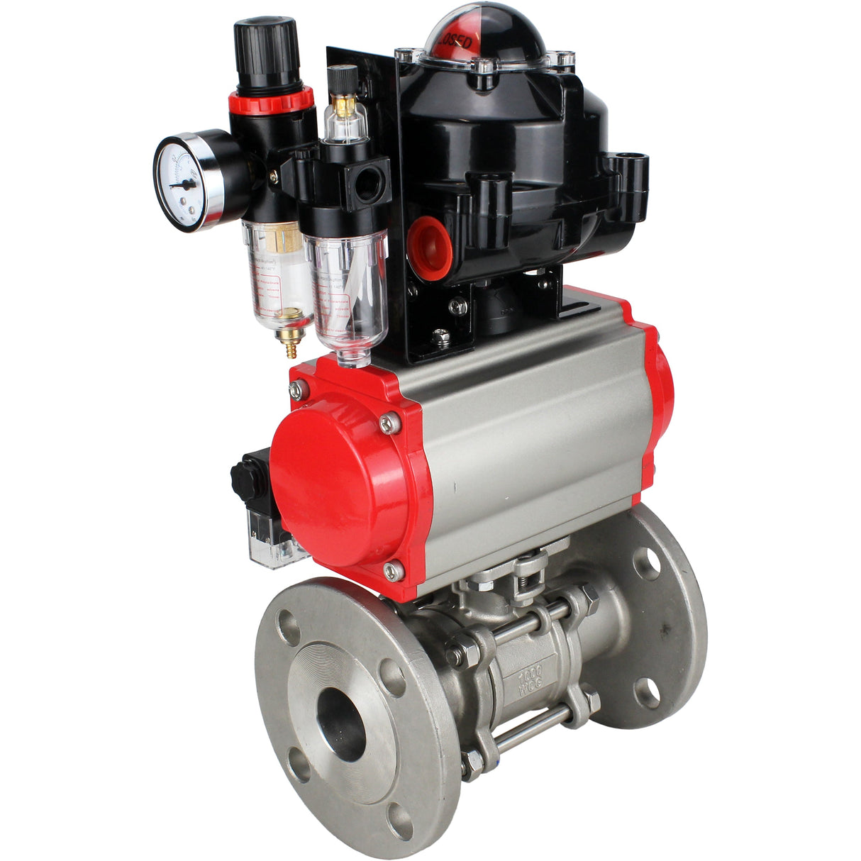 Ball valves Elephant BV3131P(3pc)-FP-F-ISO-H flanged, full bore, three-piece, stainless steel body. steel SS304, seal - PTFE, with pneumatic actuator Elephant PA-DA 052-130 pneumatic distributor 4M310-08 NAMUR 24V ATU AFC2000 LSU APL-510N-EX