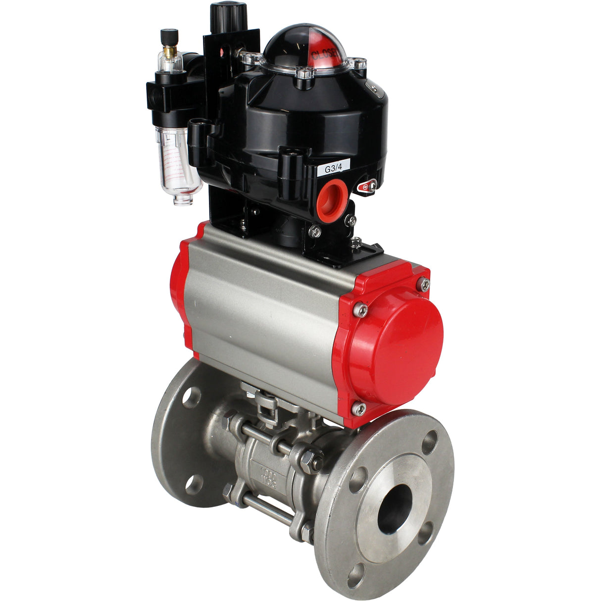 Ball valves Elephant BV3131P(3pc)-FP-F-ISO-H flanged, full bore, three-piece, stainless steel body. steel SS304, seal - PTFE, with pneumatic actuator Elephant PA-SA 065-160 pneumatic distributor 4M310-08 NAMUR 24V ATU AFC2000 APL-510N-EX