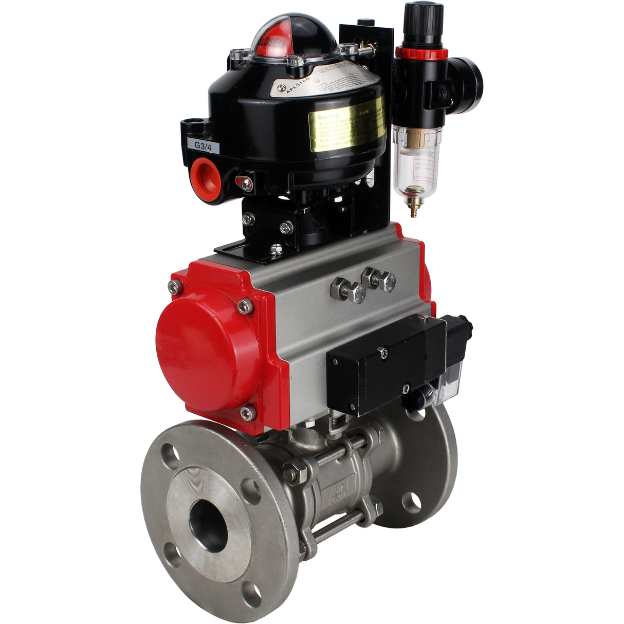 Ball valves Elephant BV3131P(3pc)-FP-F-ISO-H flanged, full bore, three-piece, stainless steel body. steel SS304, seal - PTFE, with pneumatic actuator Elephant PA-SA 065-160 pneumatic distributor 4M310-08 NAMUR 24V ATU AFC2000 APL-510N-EX