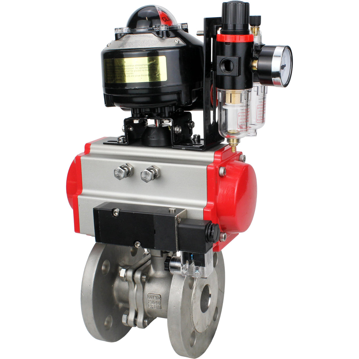 Ball valves Elephant BV3232P(2pc)-FP-F-ISO-H DN15-250 flanged, full bore, two-piece, stainless steel body. steel SS316, seal - PTFE, with pneumatic drive Elephant PA-DA 052-210 pneumatic distributor 4M310-08 NAMUR 220V ATU AFC2000 LSU APL-510N-EX