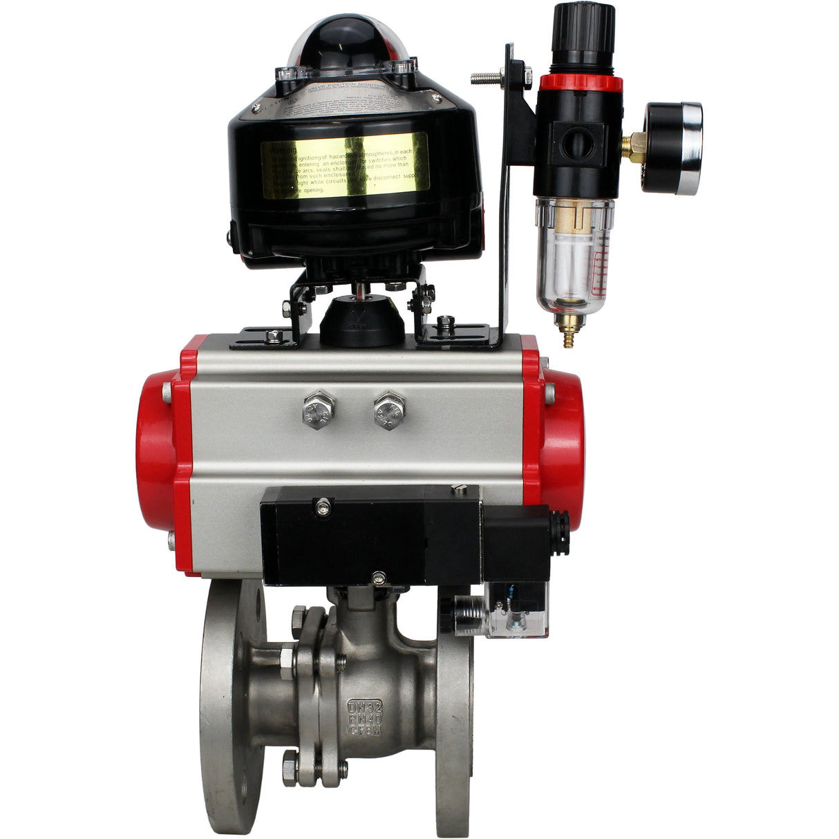 Ball valves Elephant BV3232P(2pc)-FP-F-ISO-H DN15-150 flanged, full bore, two-piece, stainless steel body. steel SS316, seal - PTFE, with pneumatic actuator Elephant PA-SA 052-210 pneumatic distributor 4M310-08 NAMUR 24V ATU AFC2000 APL-510N-EX