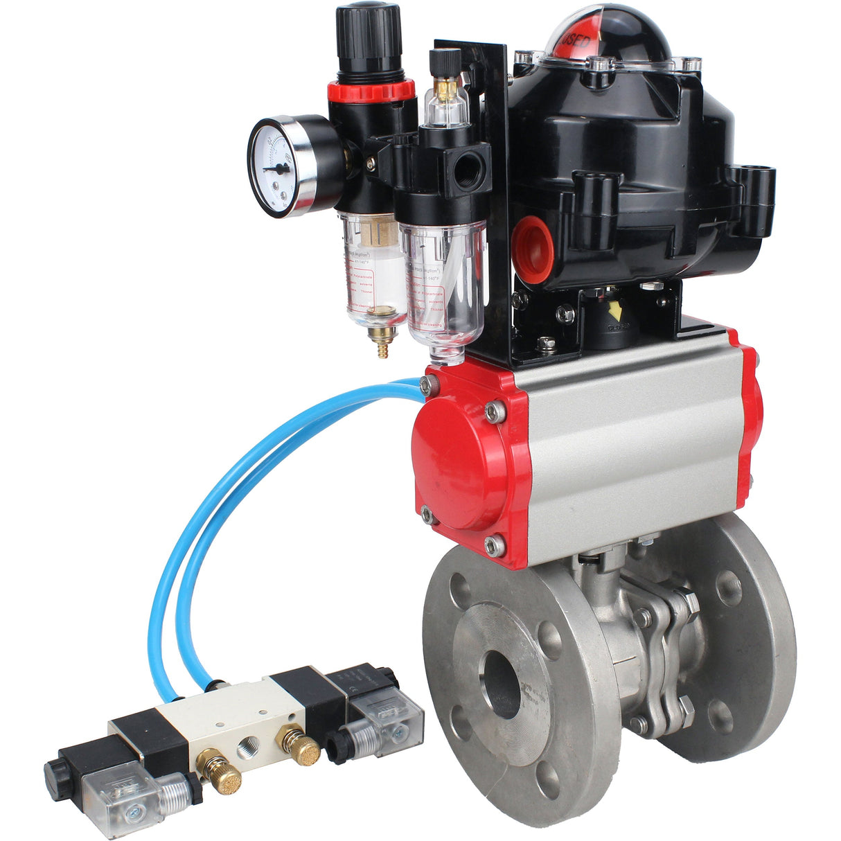 Ball valves Elephant BV3232P(2pc)-FP-F-ISO-H DN15-250 flanged, full bore, two-piece, stainless steel body. steel SS316, seal - PTFE, with pneumatic actuator Elephant PA-DA 052-210 pneumatic distributor 4V320-10 ATU AFC2000 LSU APL-510N-EX