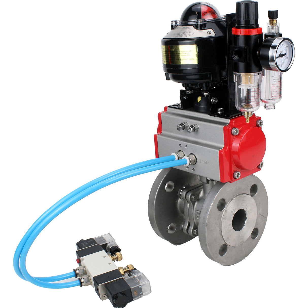 Ball valves Elephant BV3232P(2pc)-FP-F-ISO-H DN15-250 flanged, full bore, two-piece, stainless steel body. steel SS316, seal - PTFE, with pneumatic actuator Elephant PA-DA 052-210 pneumatic distributor 4V320-10 ATU AFC2000 LSU APL-510N-EX