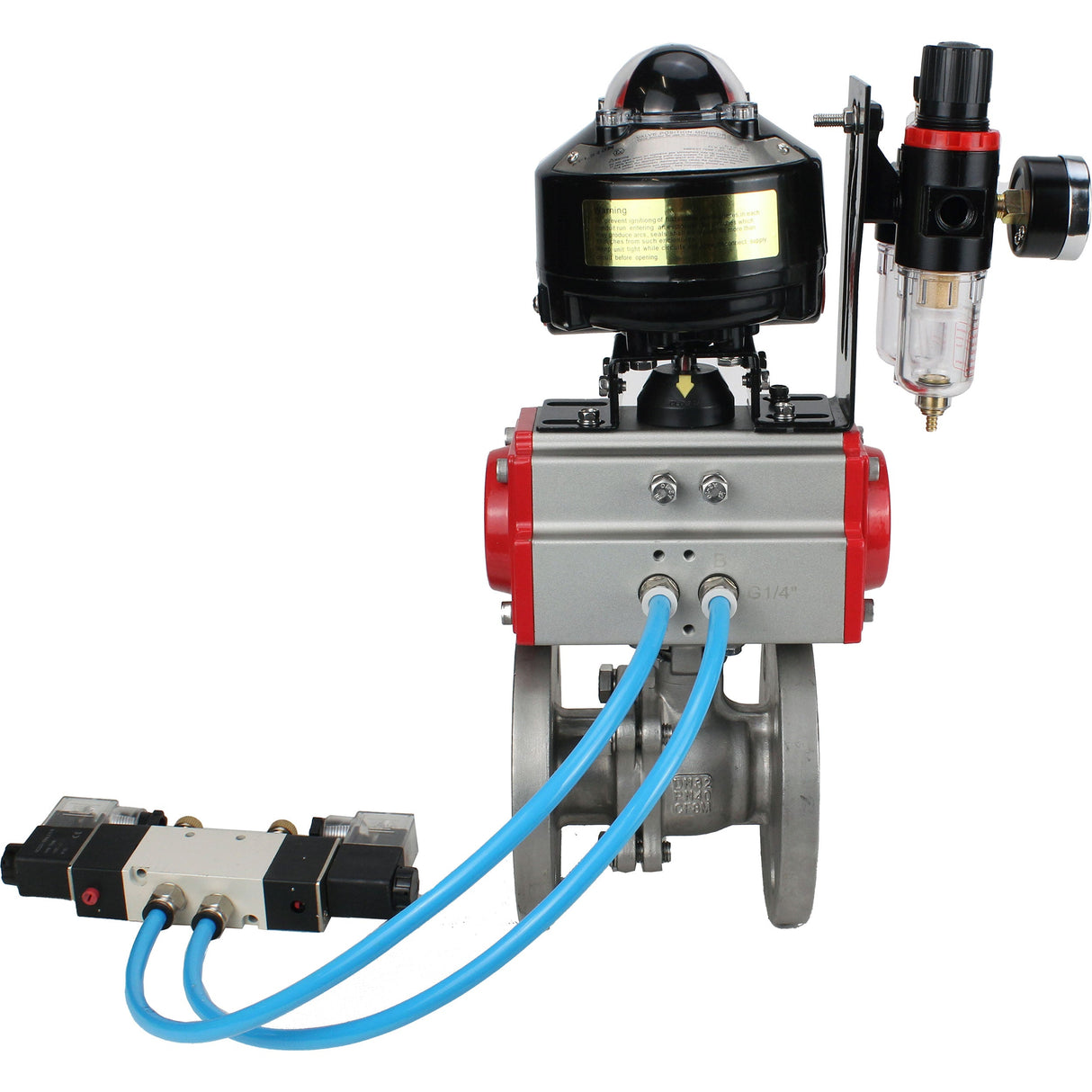 Ball valves Elephant BV3232P(2pc)-FP-F-ISO-H DN15-250 flanged, full bore, two-piece, stainless steel body. steel SS316, seal - PTFE, with pneumatic actuator Elephant PA-DA 052-210 pneumatic distributor 4V320-10 ATU AFC2000 LSU APL-510N-EX