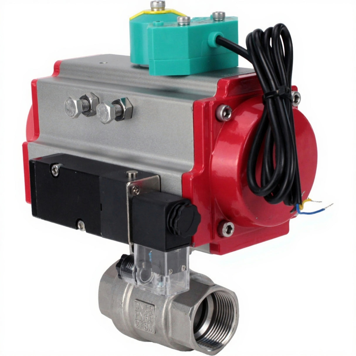 Ball valves Elephant BV3232P(2pc)-FP-T-ISO-H DN10-100 63/40 bar full bore, internal thread, body - stainless steel 316, seal - PTFE, with pneumatic actuator PA-DA, pneumatic distributor 4M310-08 NAMUR 220V and magnetic switch ALS200D