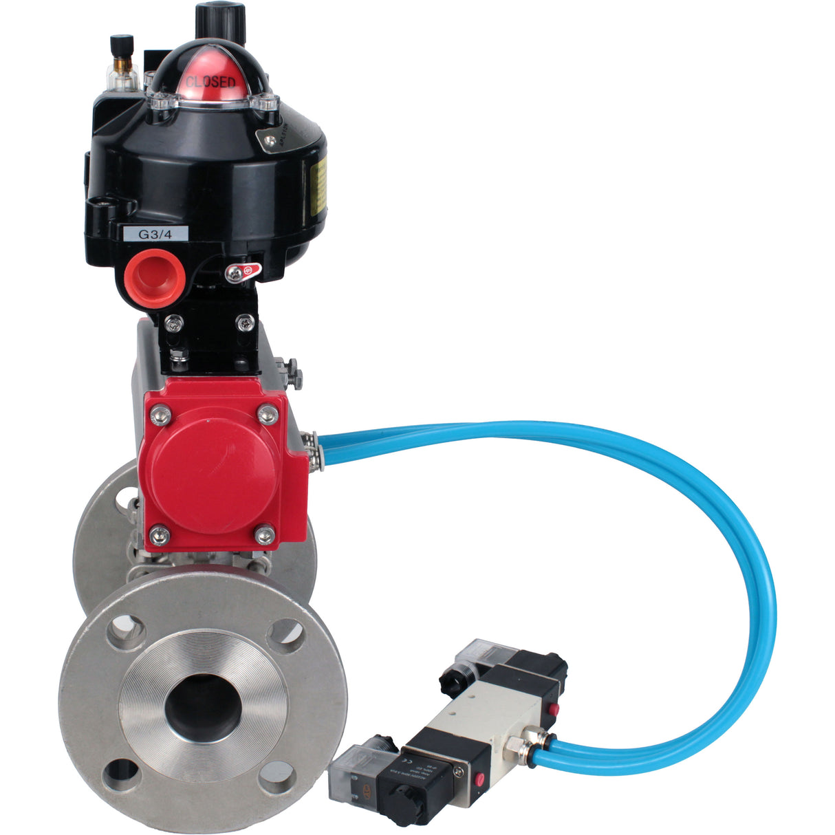 Ball valves Elephant BV3232P(3pc)-FP-F-ISO-H flanged, full bore, three-piece, stainless steel body. steel SS316, seal - PTFE, with pneumatic actuator Elephant PA-DA 052-130 pneumatic distributor 4V320-10 ATU AFC2000 LSU APL-510N-EX