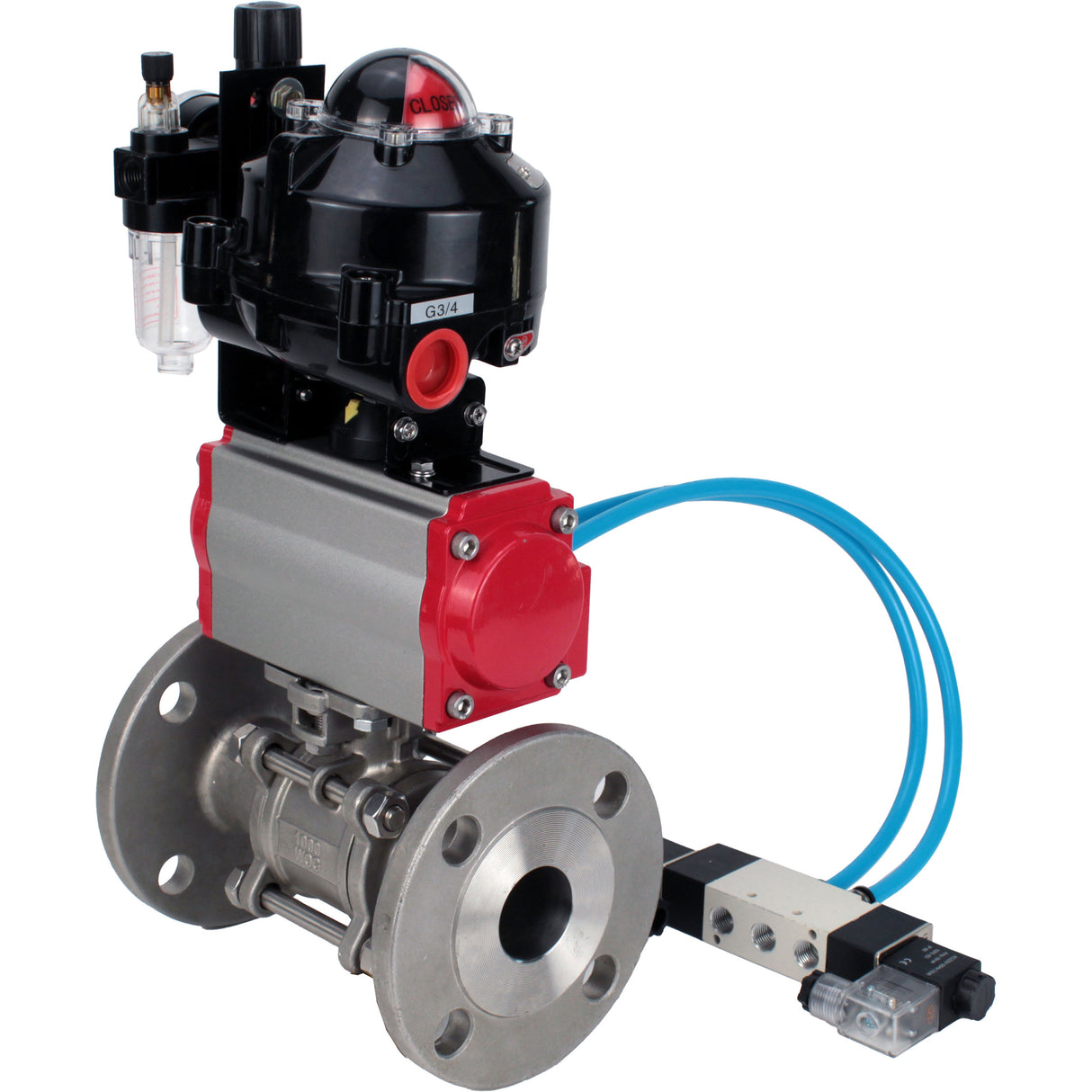 Ball valves Elephant BV3232P(3pc)-FP-F-ISO-H flanged, full bore, three-piece, stainless steel body. steel SS316, seal - PTFE, with pneumatic actuator Elephant PA-DA 052-130 pneumatic distributor 4V320-10 ATU AFC2000 LSU APL-510N-EX