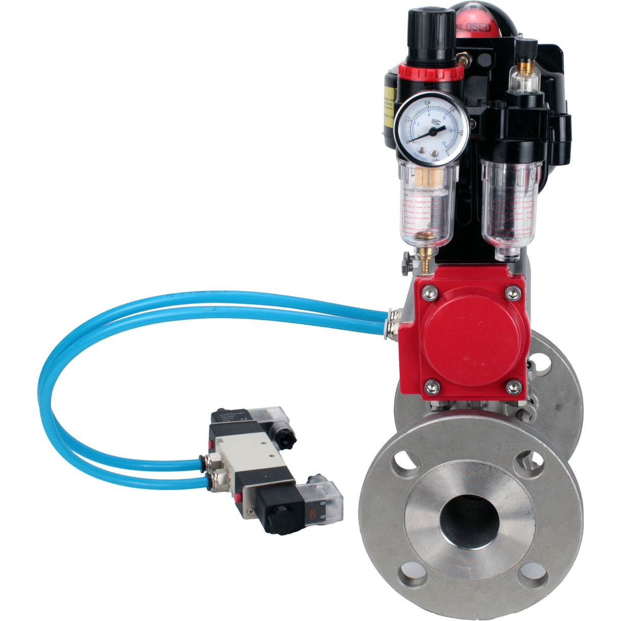 Ball valves Elephant BV3232P(3pc)-FP-F-ISO-H flanged, full bore, three-piece, stainless steel body. steel SS316, seal - PTFE, with pneumatic actuator Elephant PA-DA 052-130 pneumatic distributor 4V320-10 ATU AFC2000 LSU APL-510N-EX