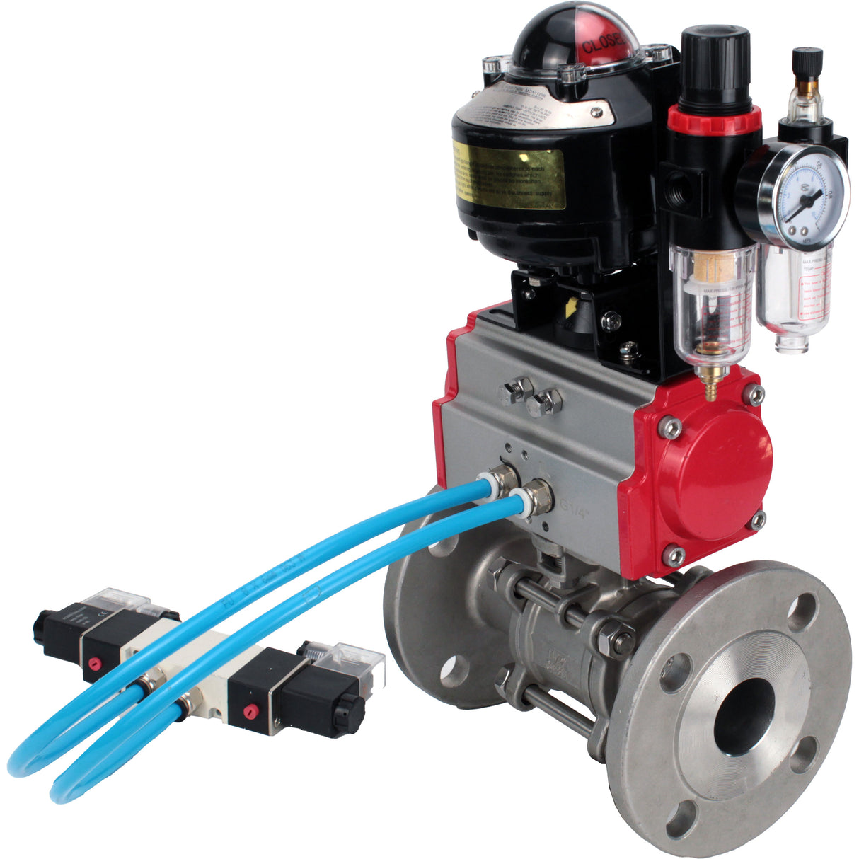 Ball valves Elephant BV3232P(3pc)-FP-F-ISO-H flanged, full bore, three-piece, stainless steel body. steel SS316, seal - PTFE, with pneumatic actuator Elephant PA-DA 052-130 pneumatic distributor 4V320-10 ATU AFC2000 LSU APL-510N-EX