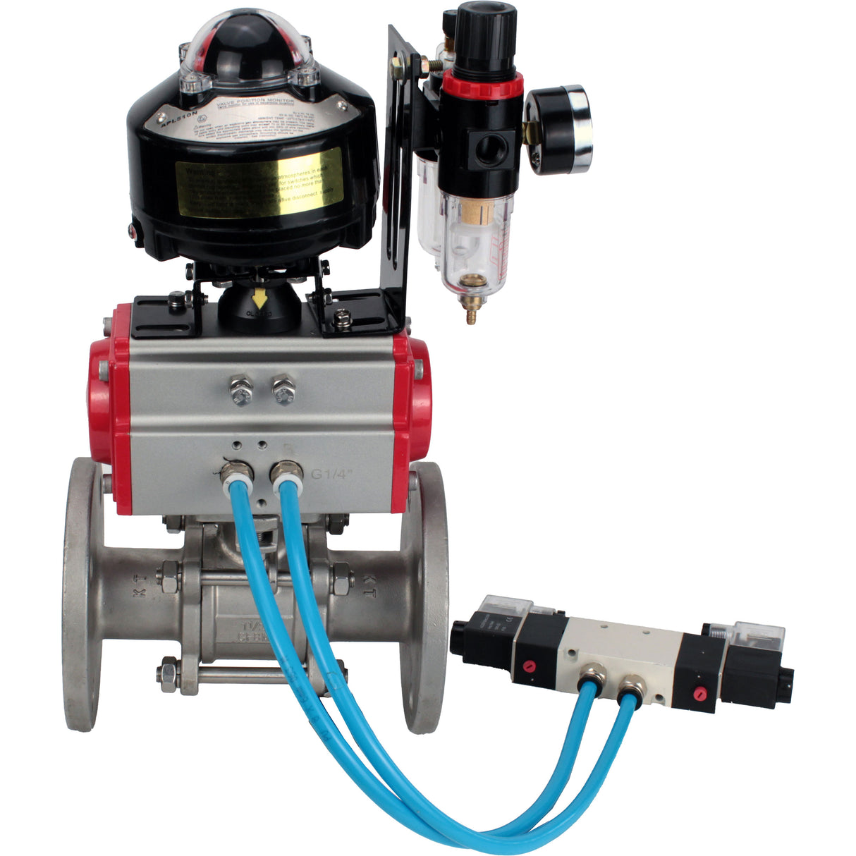 Ball valves Elephant BV3232P(3pc)-FP-F-ISO-H flanged, full bore, three-piece, stainless steel body. steel SS316, seal - PTFE, with pneumatic actuator Elephant PA-DA 052-130 pneumatic distributor 4V320-10 ATU AFC2000 LSU APL-510N-EX