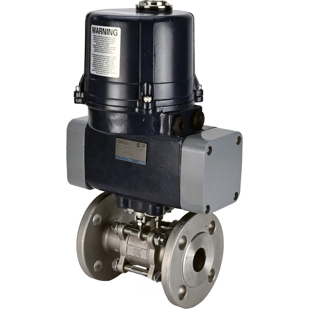 Ball valves Elephant BV3232P(3pc)-FP-F-ISO-H DN65-100 25/40 bar flanged with ISO flange, body - 316 stainless steel, full bore, seal - PTFE, with a quarter-turn electric drive Elephant QTSA-N-EM-O0-220VAC with spring return