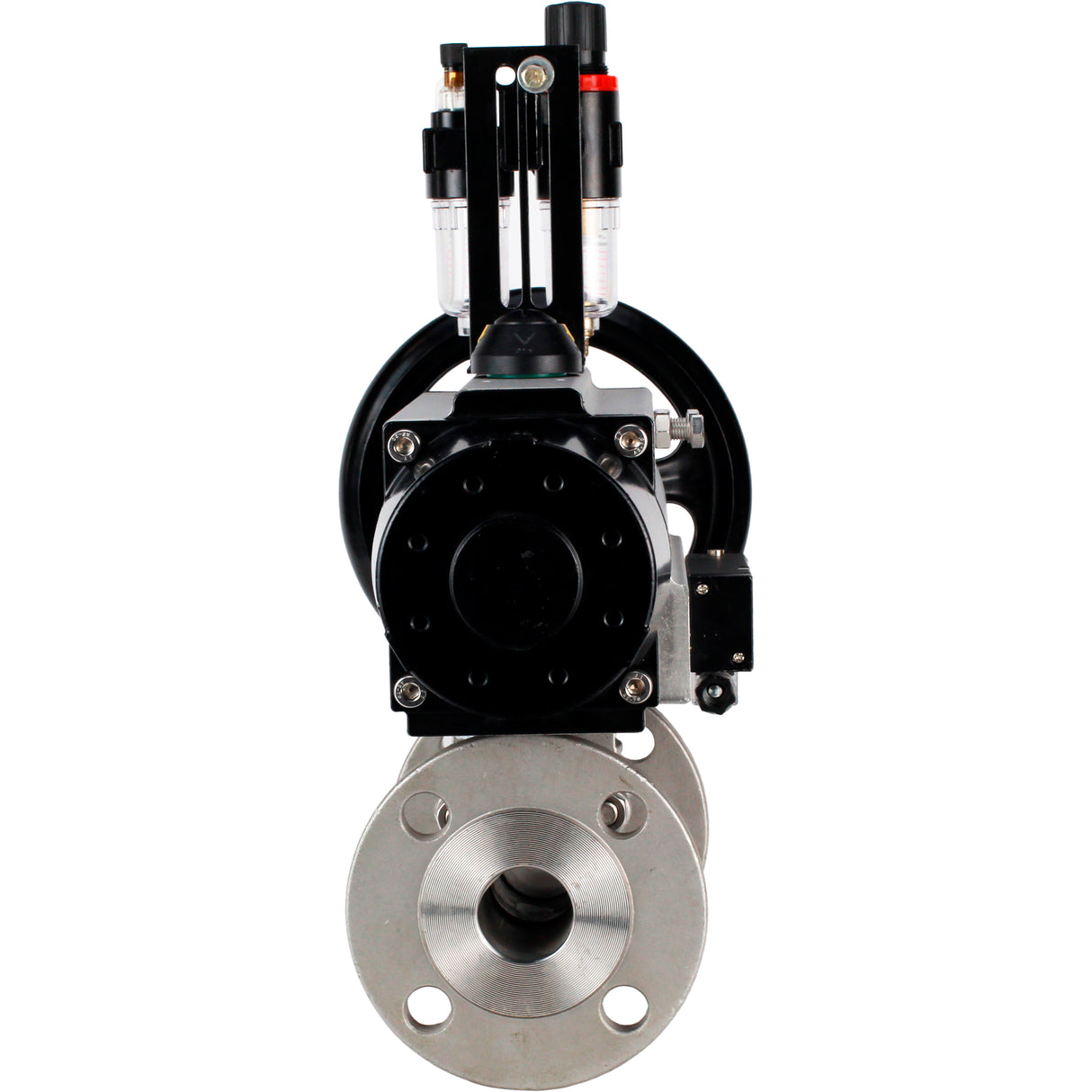 Ball valves Elephant BV3232P(3pc)-FP-F-ISO-H DN65-100 25/40 bar flanged with ISO flange, body - 316 stainless steel, full bore, seal - PTFE, with pneumatic drive PA-DA-105-1, pneumatic distributor 4M310-08 NAMUR 24V, ATU AFC2000