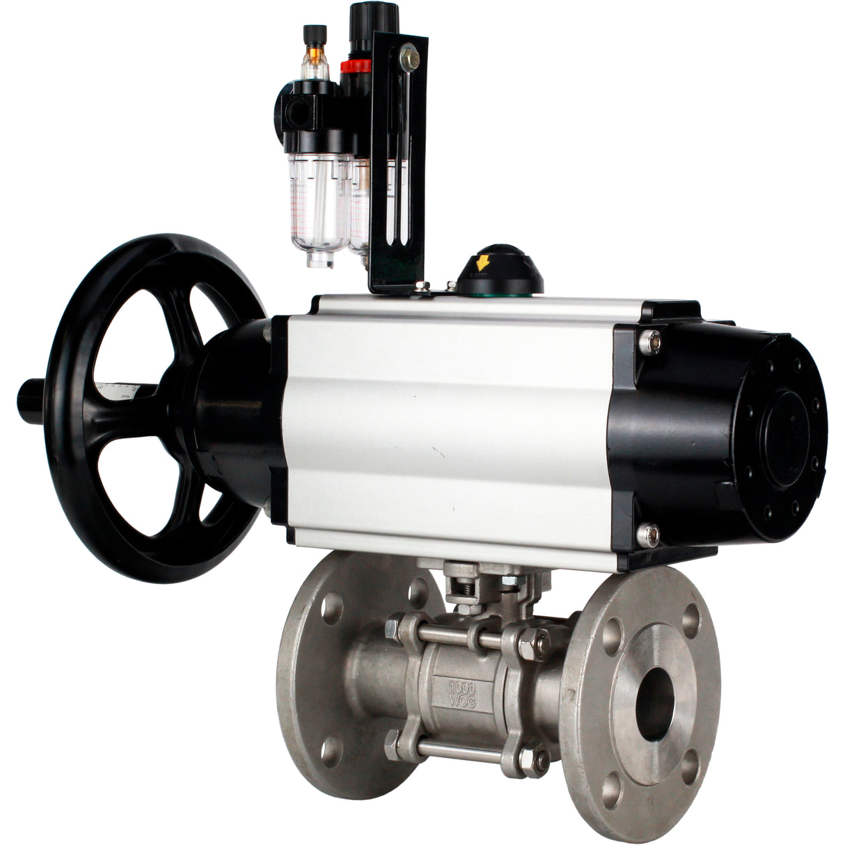 Ball valves Elephant BV3232P(3pc)-FP-F-ISO-H DN65-100 25/40 bar flanged with ISO flange, body - 316 stainless steel, full bore, seal - PTFE, with pneumatic drive PA-DA-105-1, pneumatic distributor 4M310-08 NAMUR 24V, ATU AFC2000