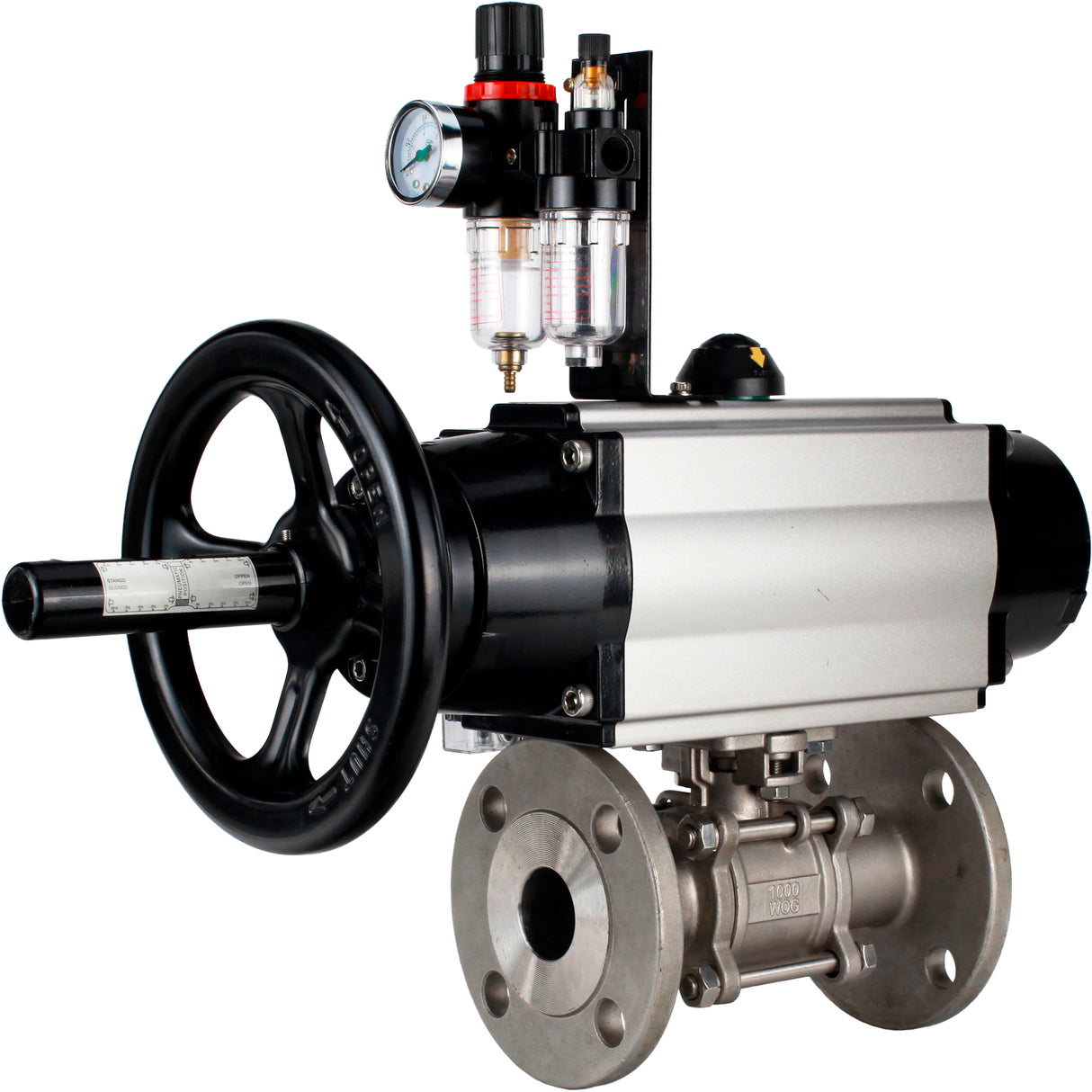 Ball valves Elephant BV3232P(3pc)-FP-F-ISO-H DN65-100 25/40 bar flanged with ISO flange, body - 316 stainless steel, full bore, seal - PTFE, with pneumatic drive PA-DA-105-1, pneumatic distributor 4M310-08 NAMUR 24V, ATU AFC2000