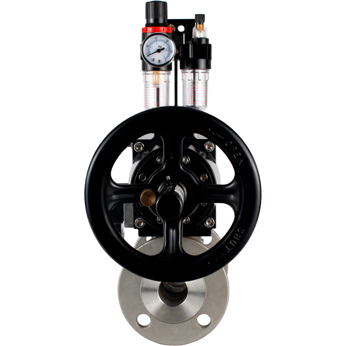 Ball valves Elephant BV3232P(3pc)-FP-F-ISO-H DN65-100 25/40 bar flanged with ISO flange, body - 316 stainless steel, full bore, seal - PTFE, with pneumatic drive PA-DA-105-1, pneumatic distributor 4M310-08 NAMUR 24V, ATU AFC2000