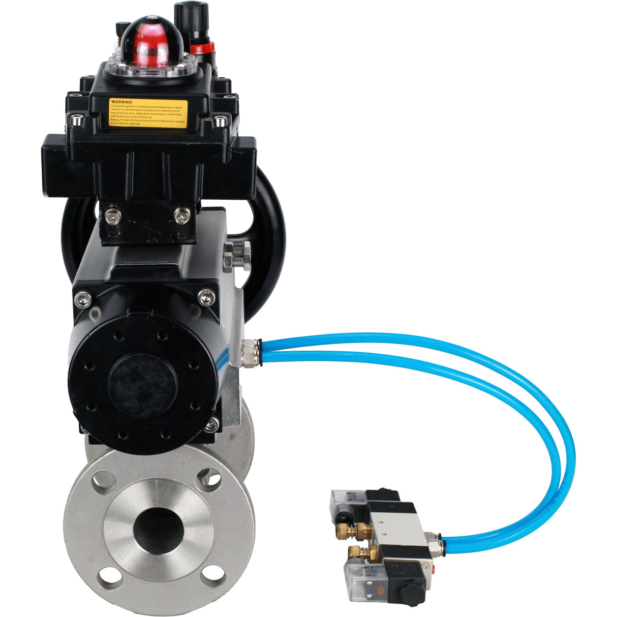 Ball valves Elephant BV3232P(3pc)-FP-F-ISO-H DN65-100 25/40 bar flanged with ISO flange, body - 316 stainless steel, full bore, seal - PTFE, with pneumatic drive PA-DA-105-1, pneumatic distributor 4V320-10 220V, LSU APL-410N Ex, ATU AFC2000