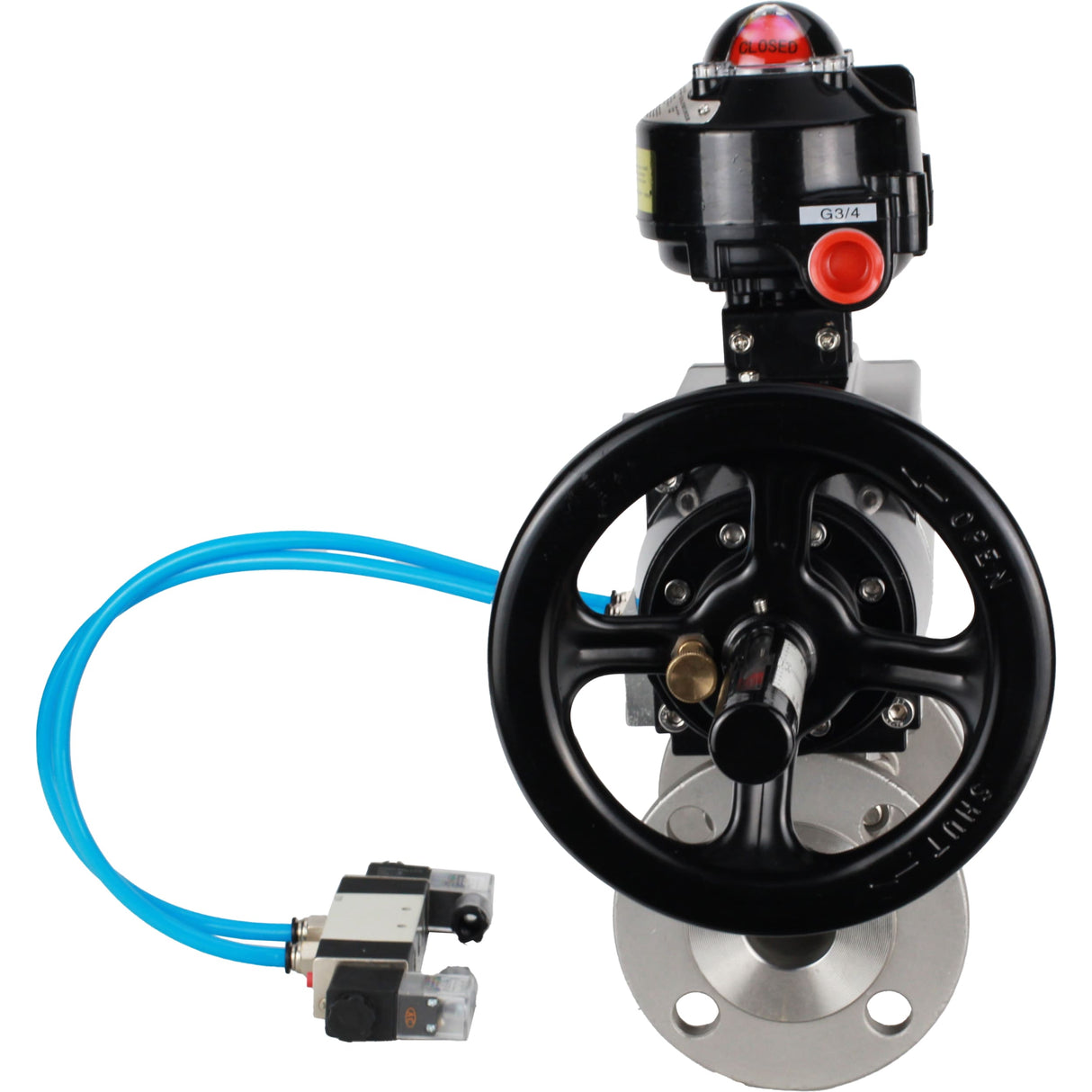 Ball valves Elephant BV3232P(3pc)-FP-F-ISO-H DN65-100 25/40 bar flanged with ISO flange, body - 316 stainless steel, full bore, seal - PTFE, with pneumatic drive PA-DA-105-1, pneumatic distributor 4V320-10 220V, LSU APL-510N Ex