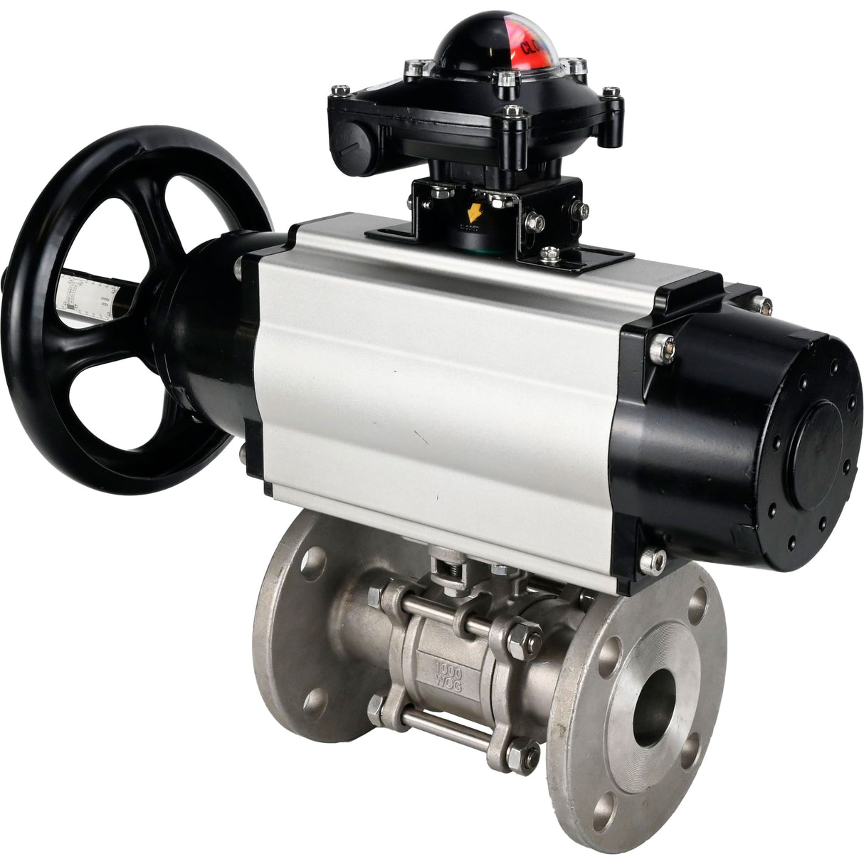 Ball valves Elephant BV3232P(3pc)-FP-F-ISO-H DN65-100 25/40 bar flanged with ISO flange, body - 316 stainless steel, full bore, seal - PTFE, with pneumatic drive PA-DA-105-1, LSU APL-210N